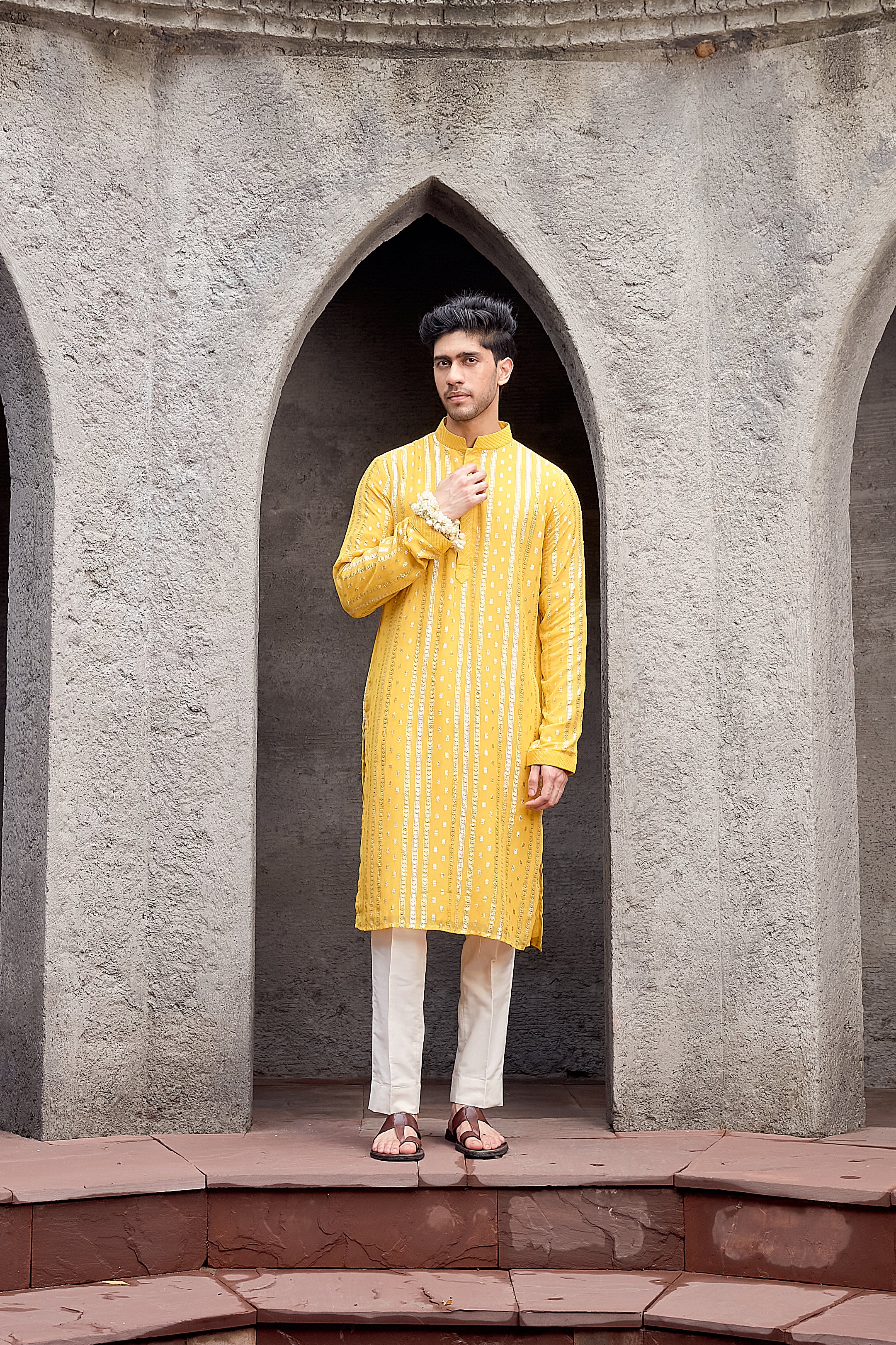 Yellow Shimmer Georgette Kurta Set