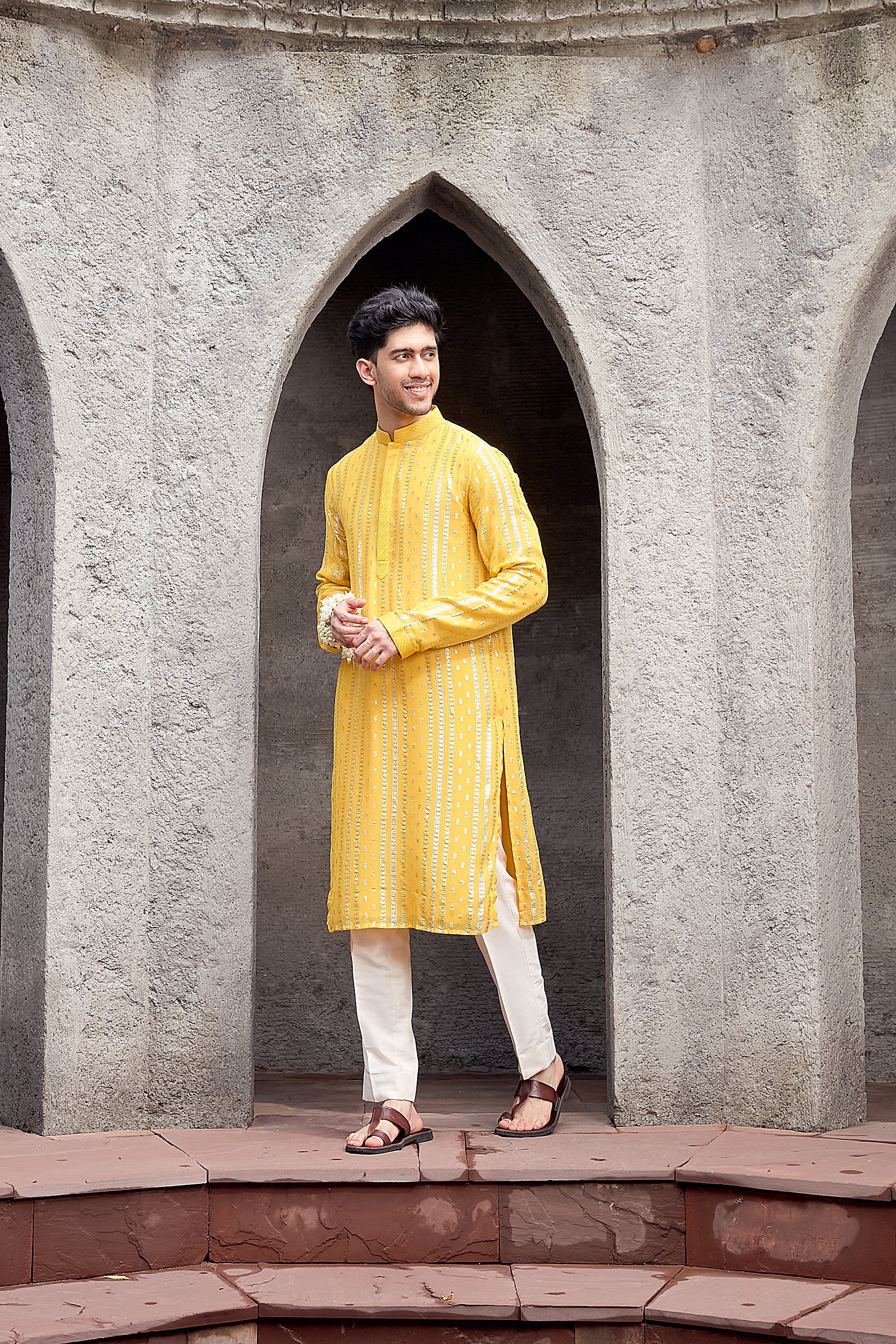 Yellow Shimmer Georgette Kurta Set