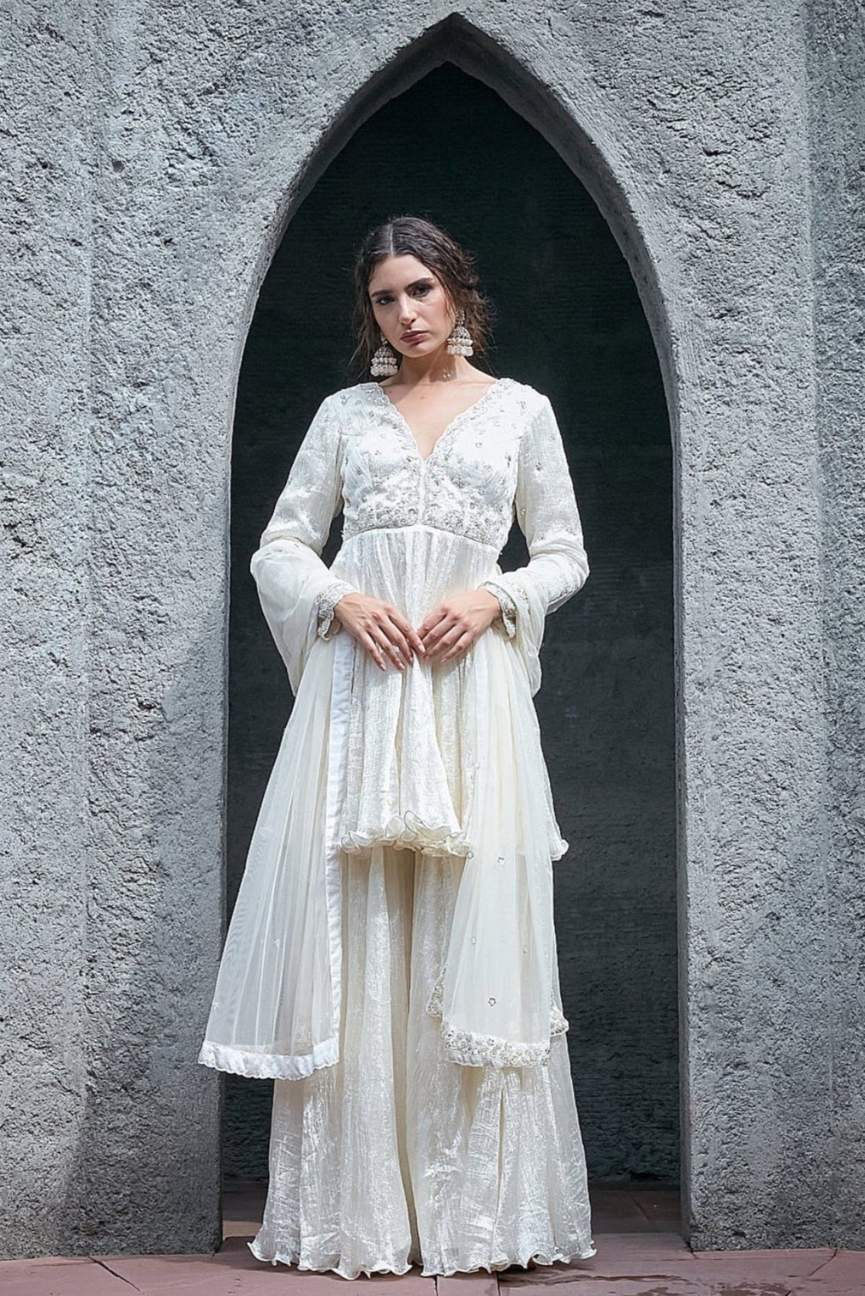 Ivory Crinkle Sharara Set