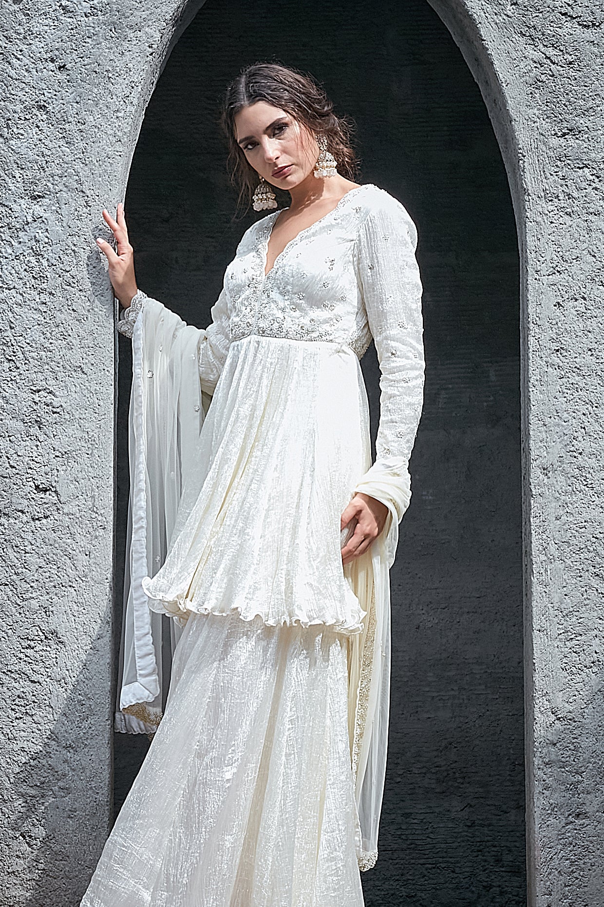 Ivory Crinkle Sharara Set