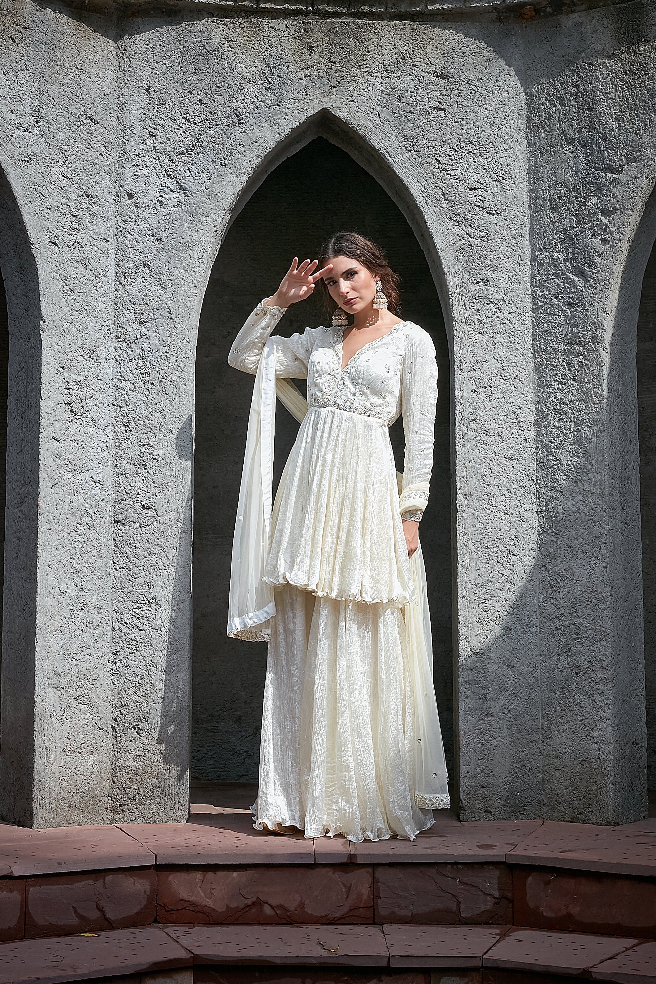 Ivory Crinkle Sharara Set