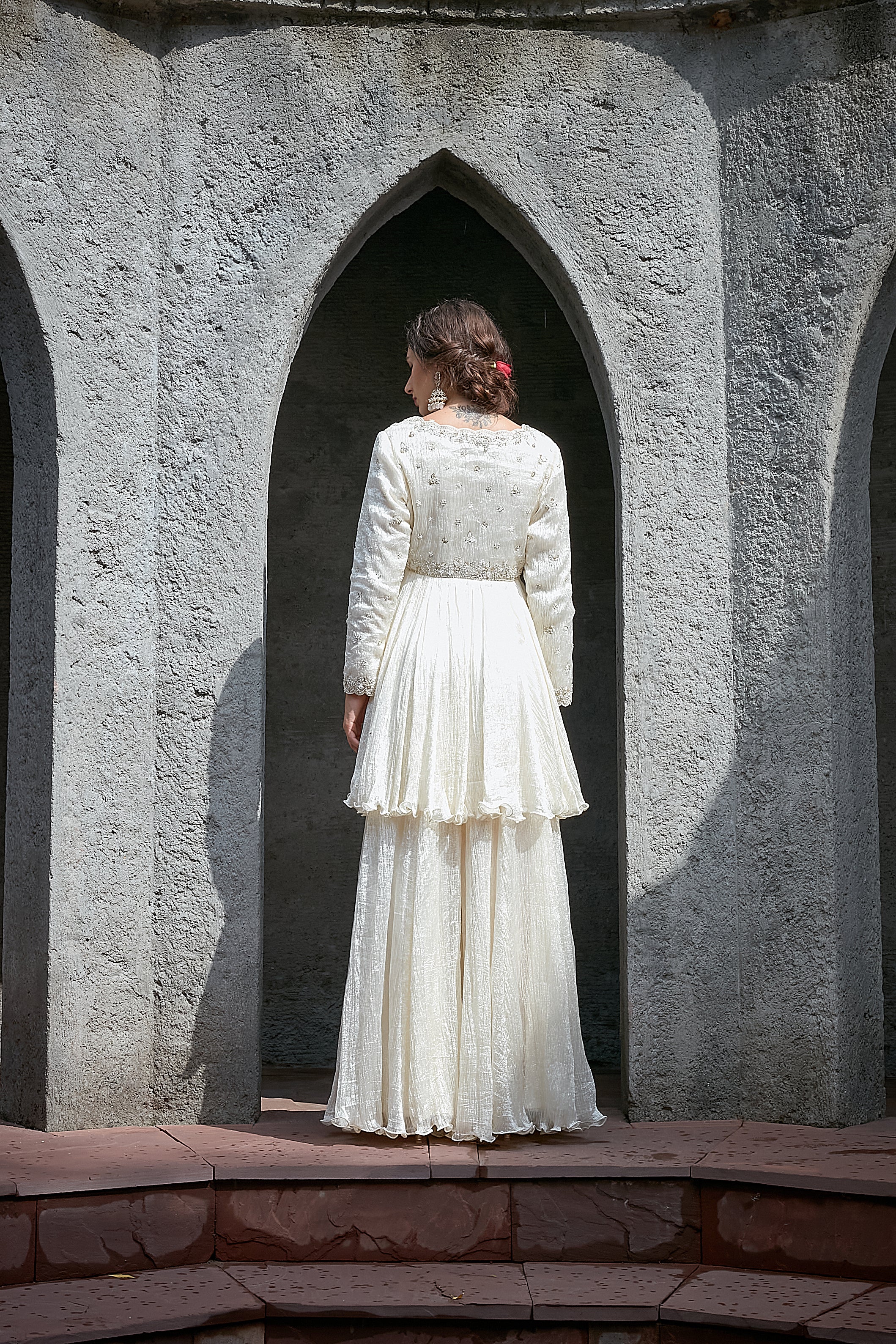 Ivory Crinkle Sharara Set