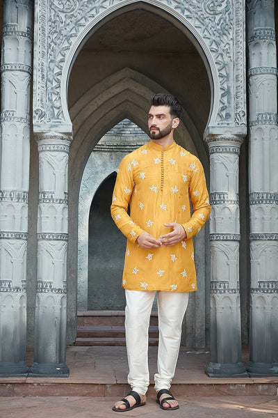 MUSTARD SILK SHORT KURTA SET