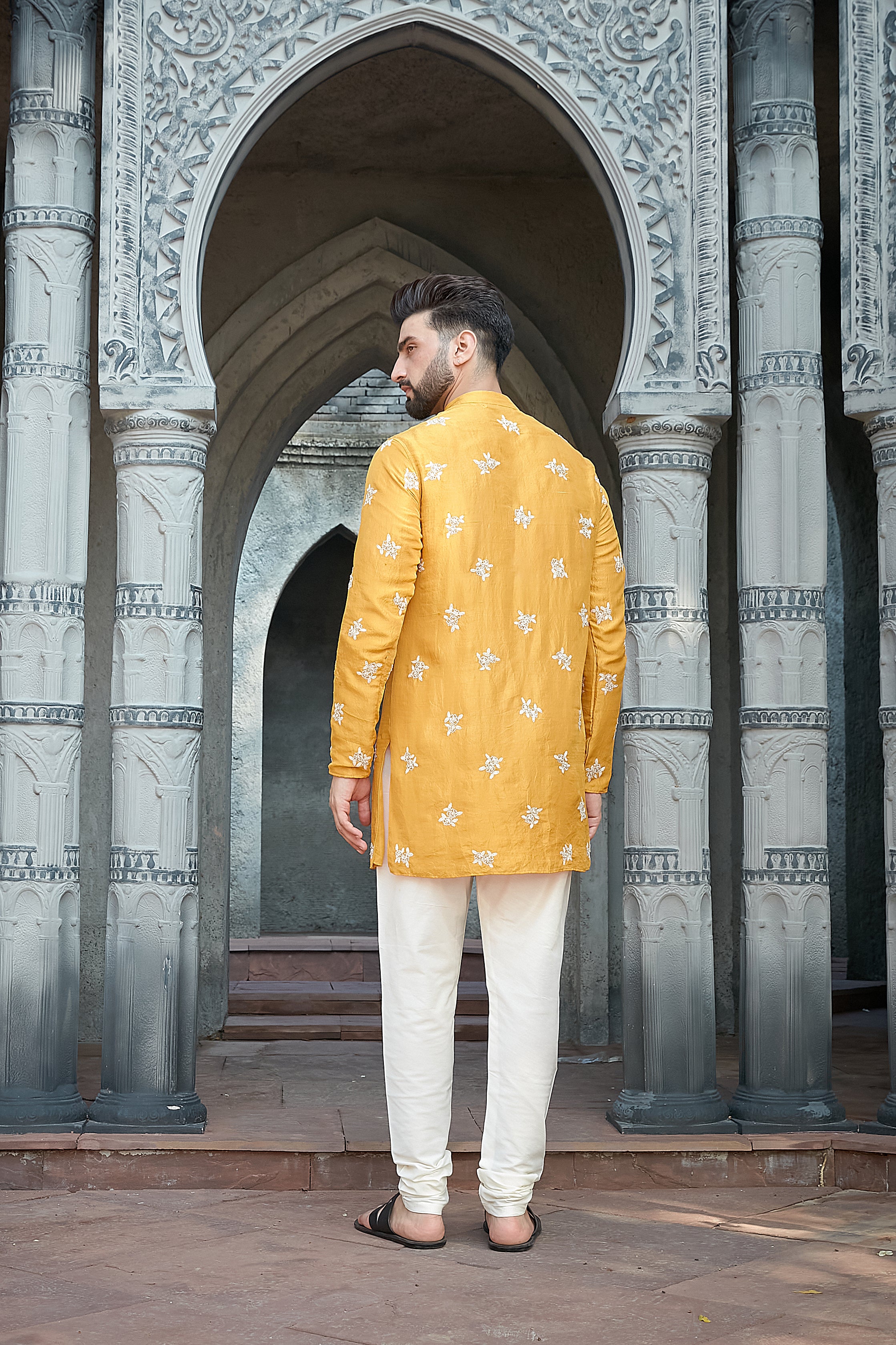 Muatard Silk Short Kurta Set