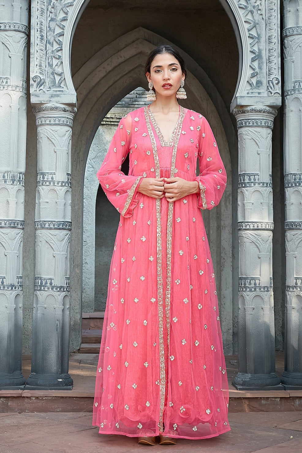 Pink Crinkle Jacket Set