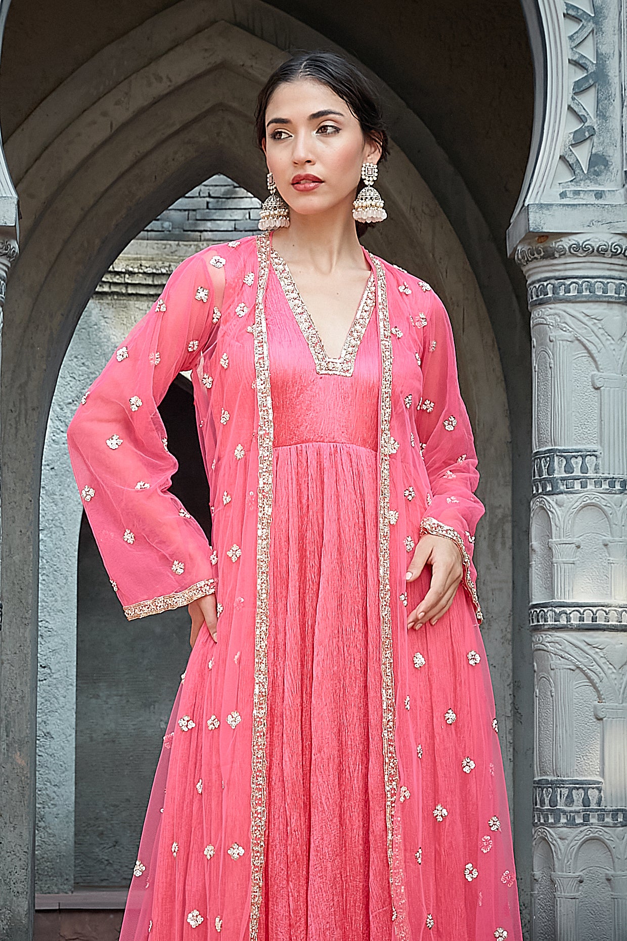 Pink Crinkle Jacket Set