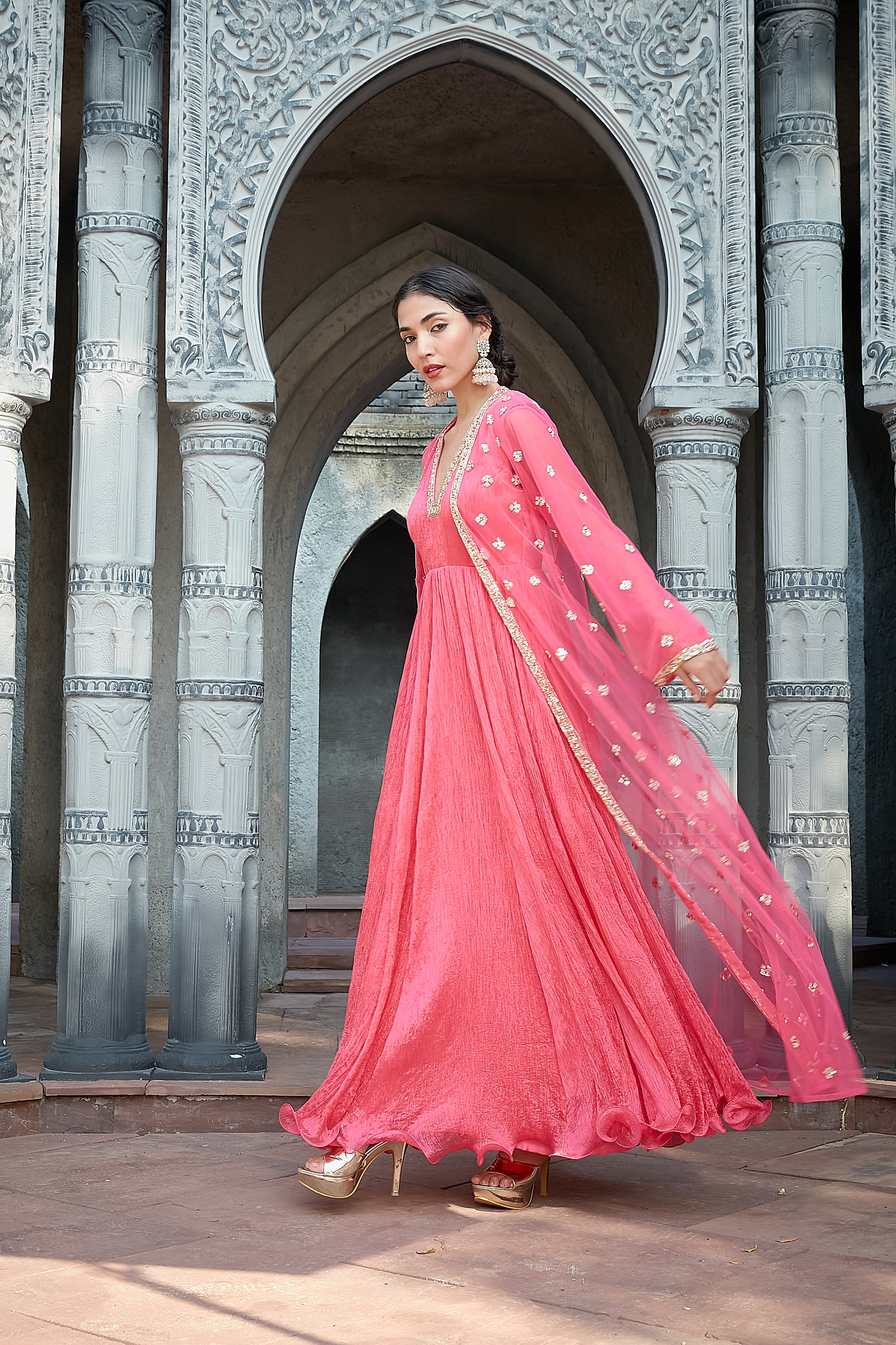 Pink Crinkle Jacket Set