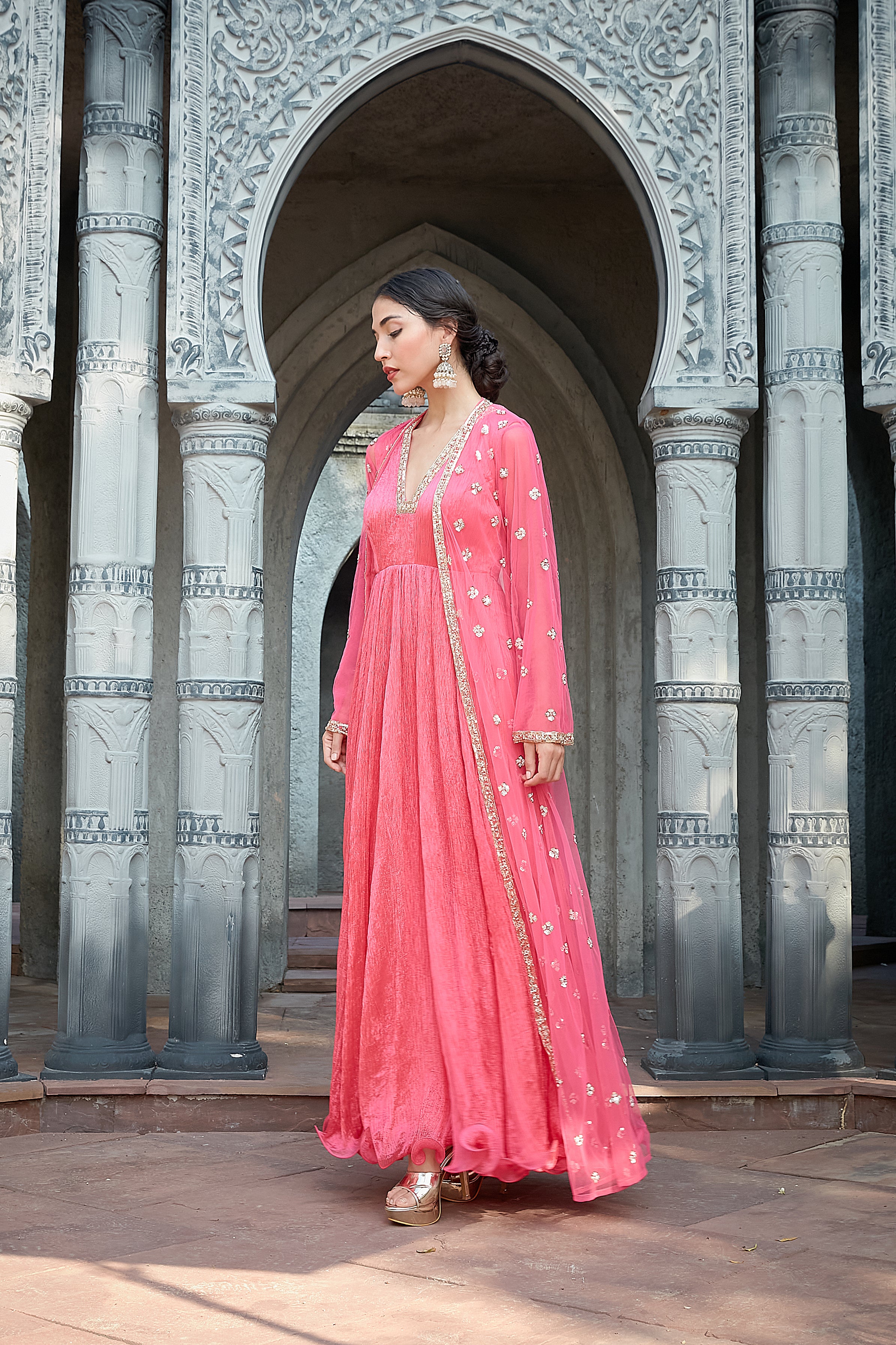 Pink Crinkle Jacket Set