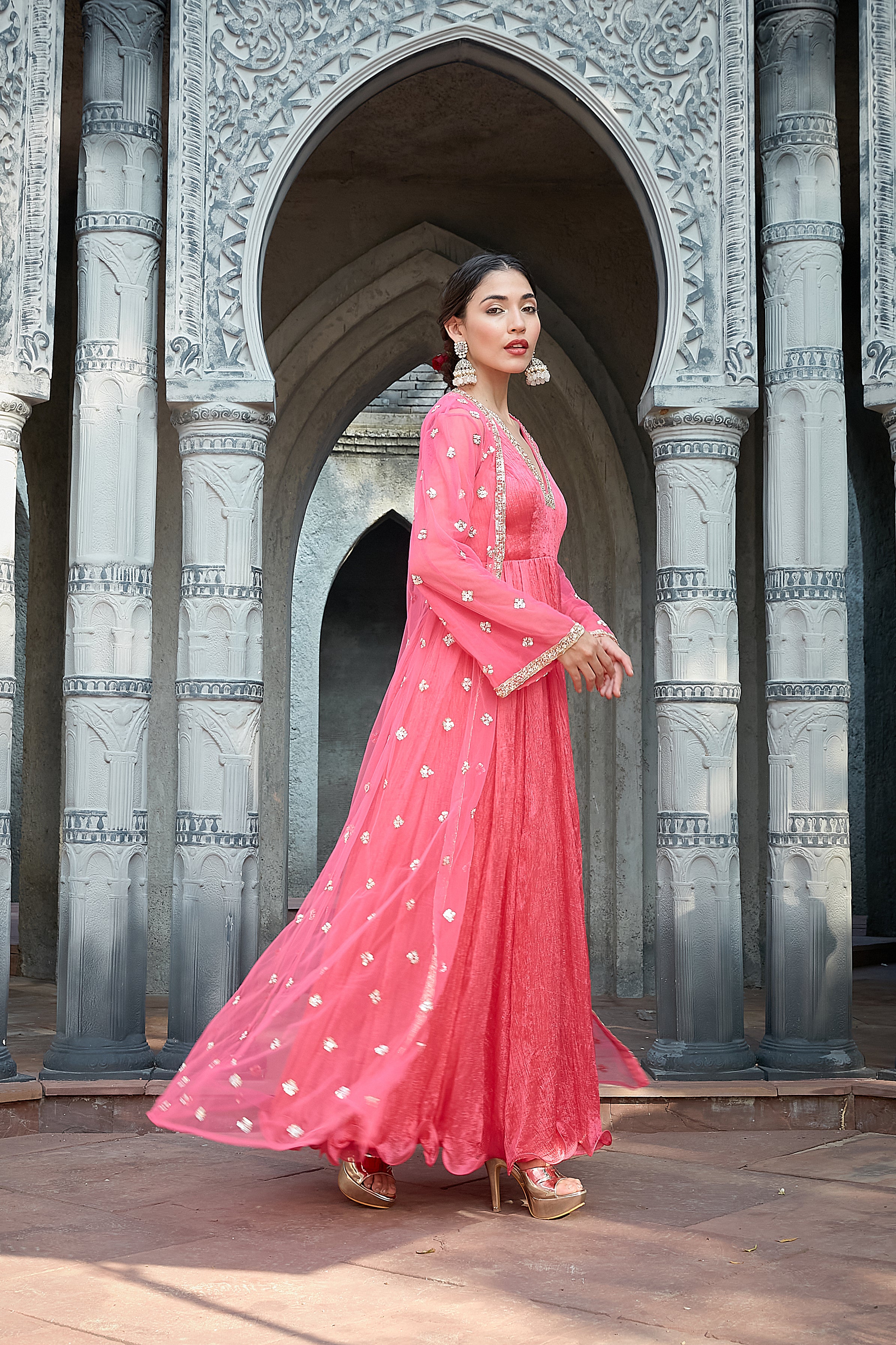Pink Crinkle Jacket Set