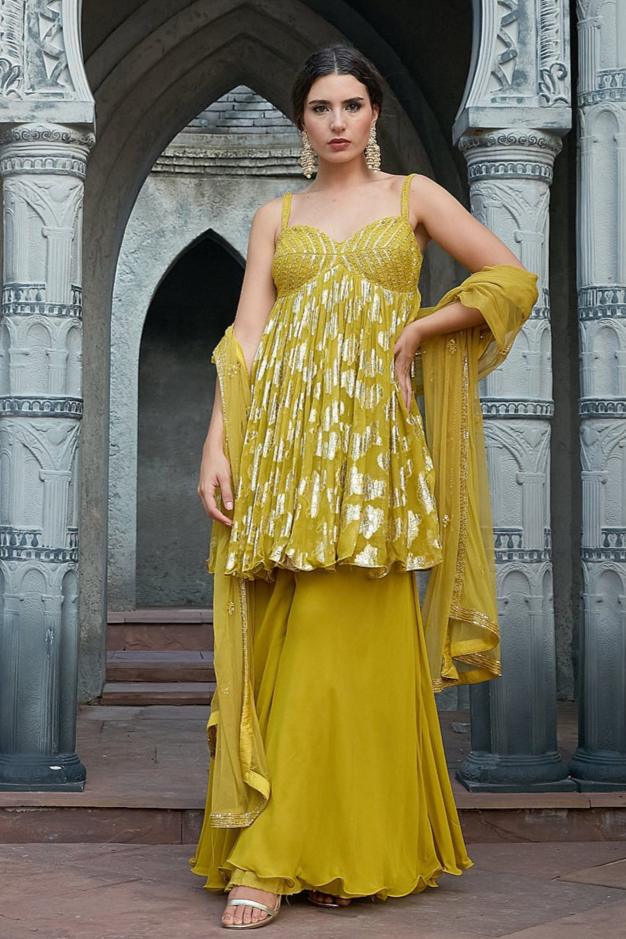 Green Lurex Sharara Set