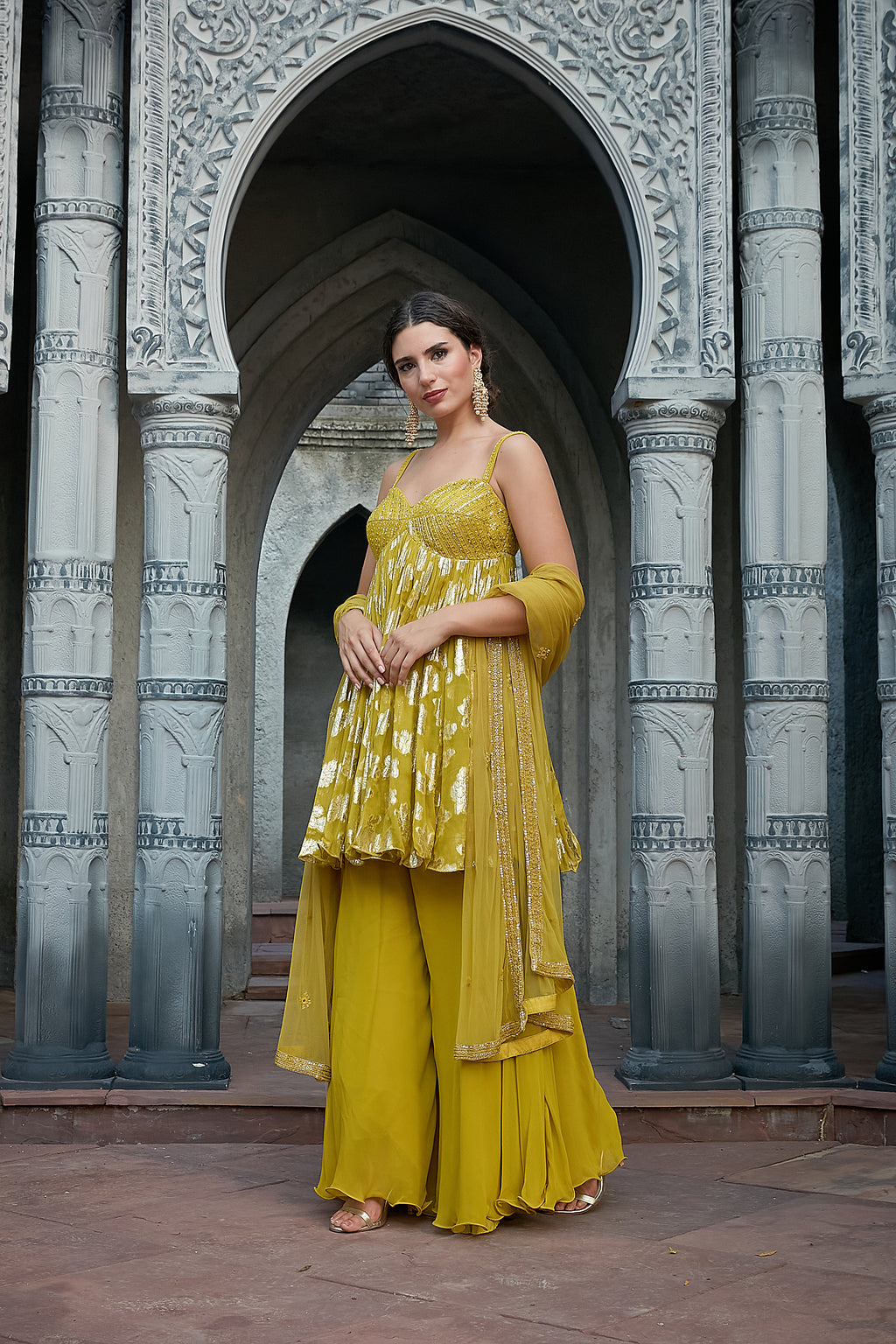 Green Lurex Sharara Set