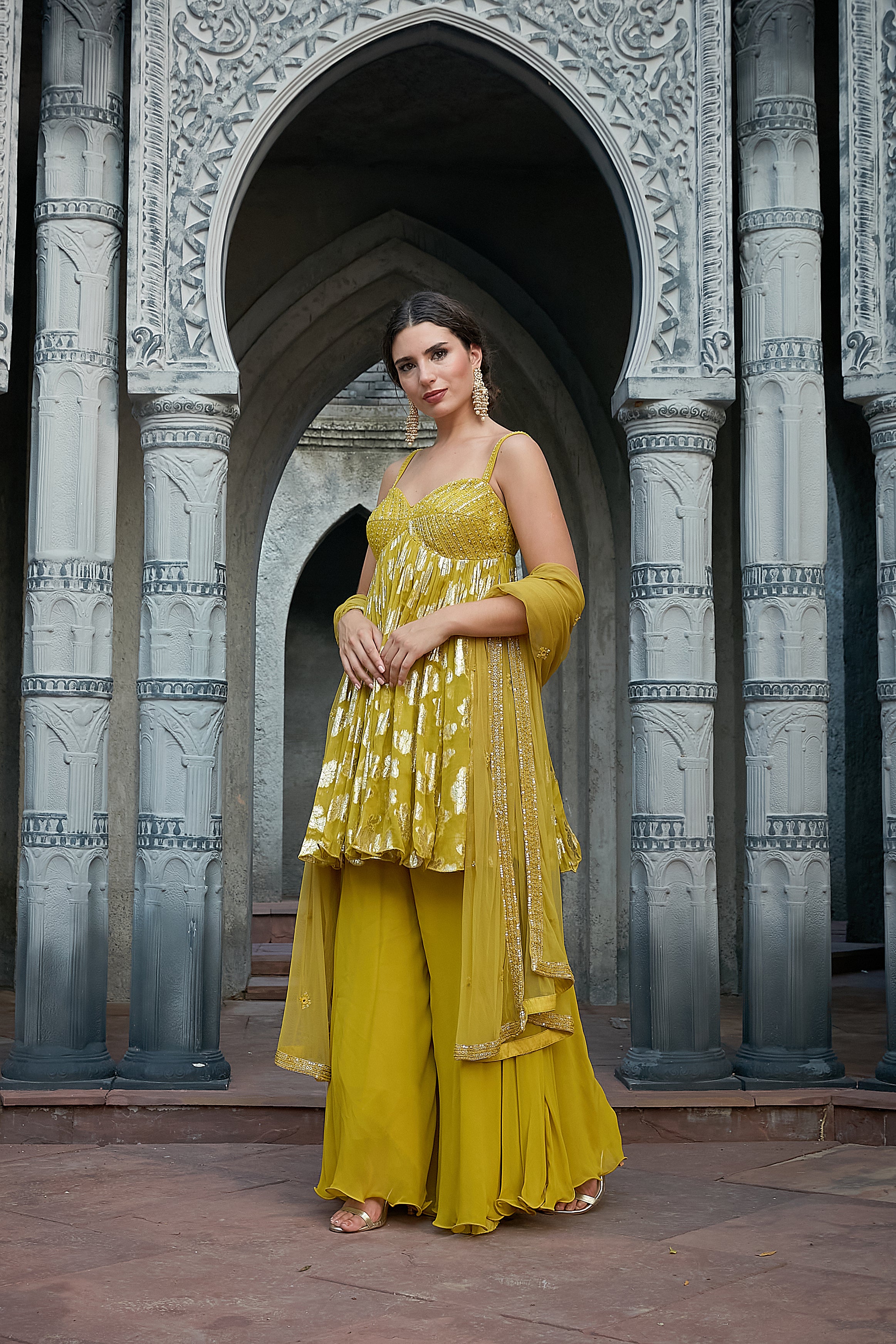 Green Lurex Sharara Set