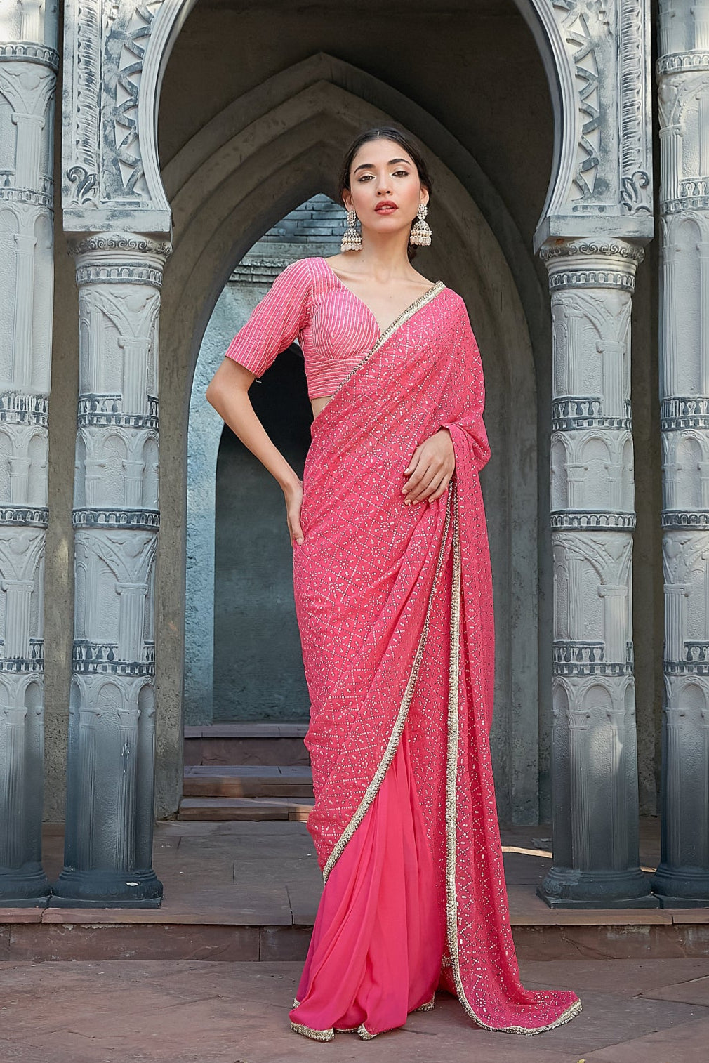 Fushia Pink Saree Set