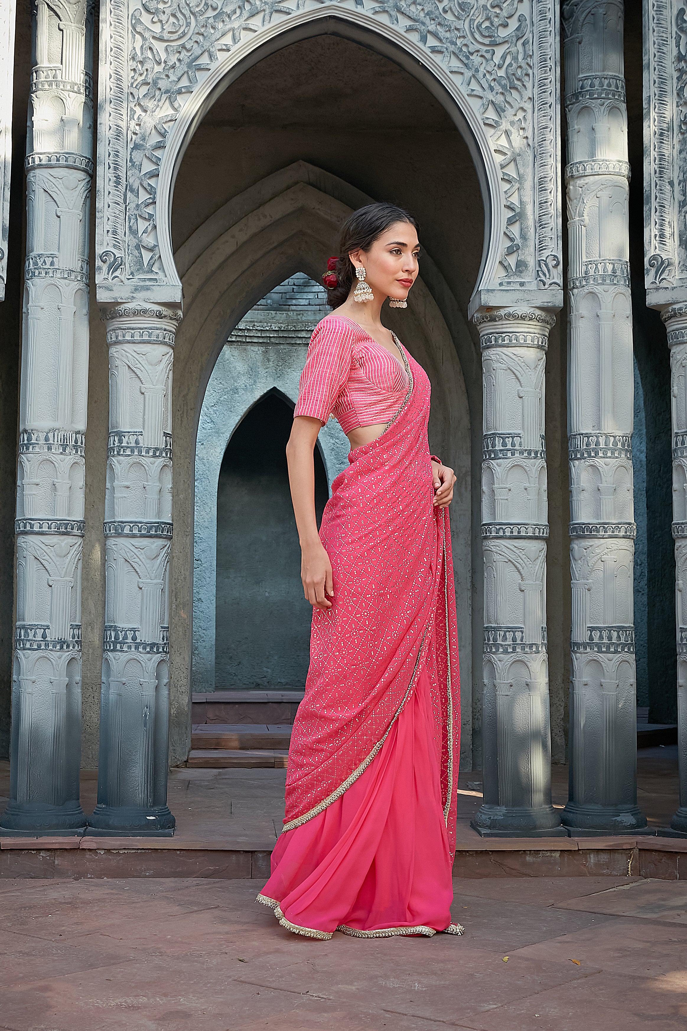 Fushia Pink Saree Set