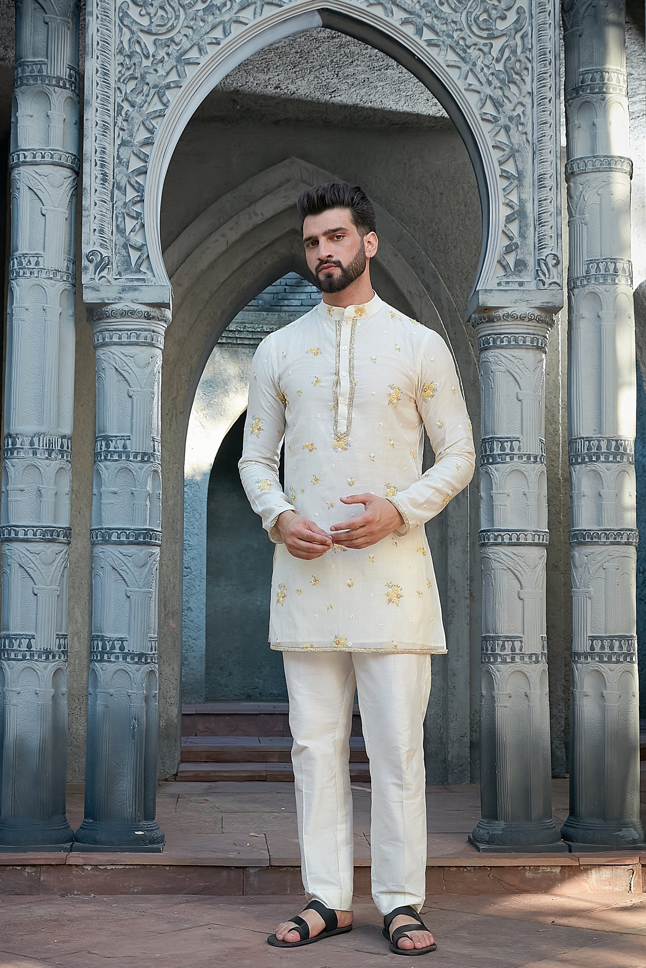 Ivory Chanderi Short Kurta Set