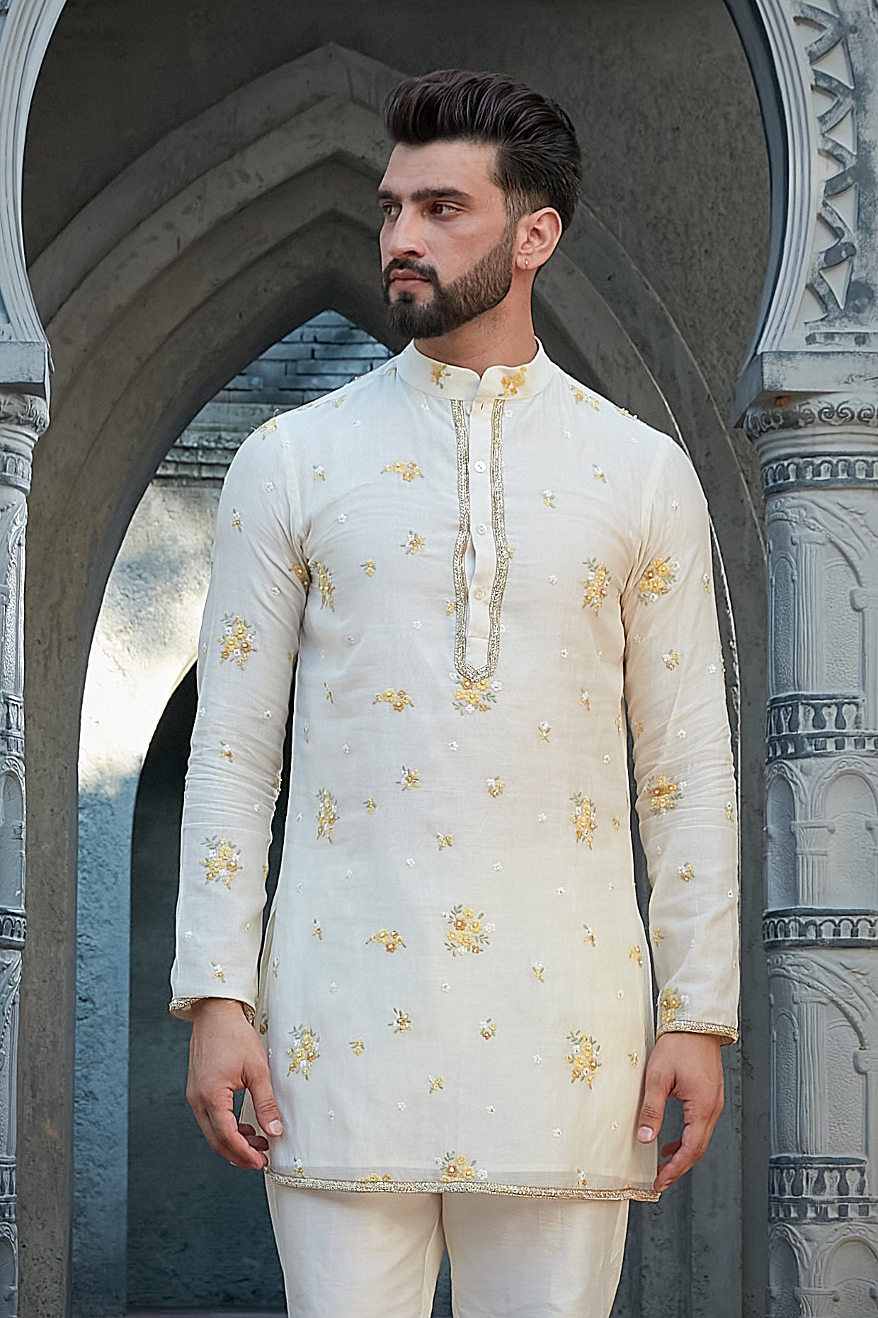 Ivory Chanderi Short Kurta Set