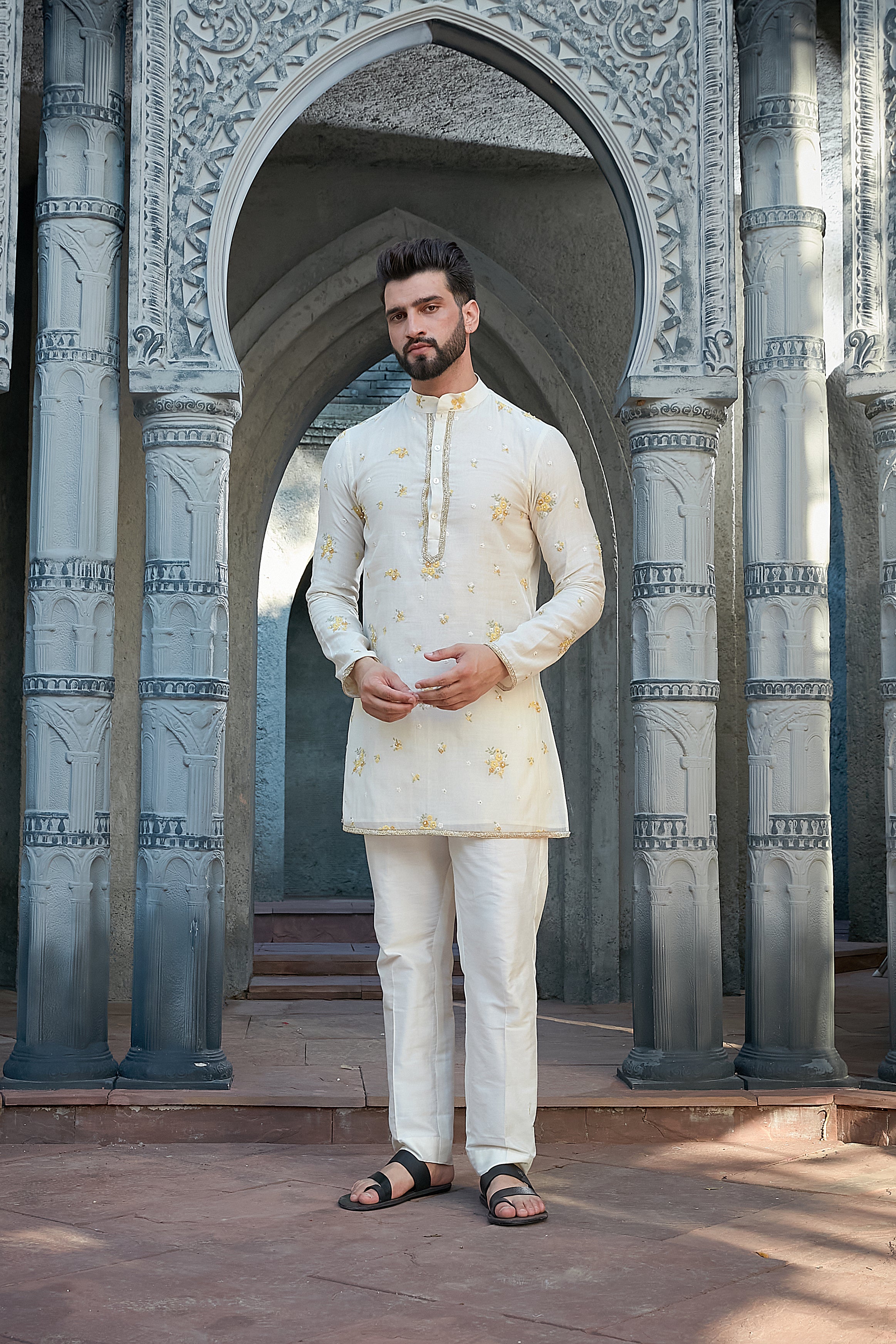 Ivory Chanderi Short Kurta Set