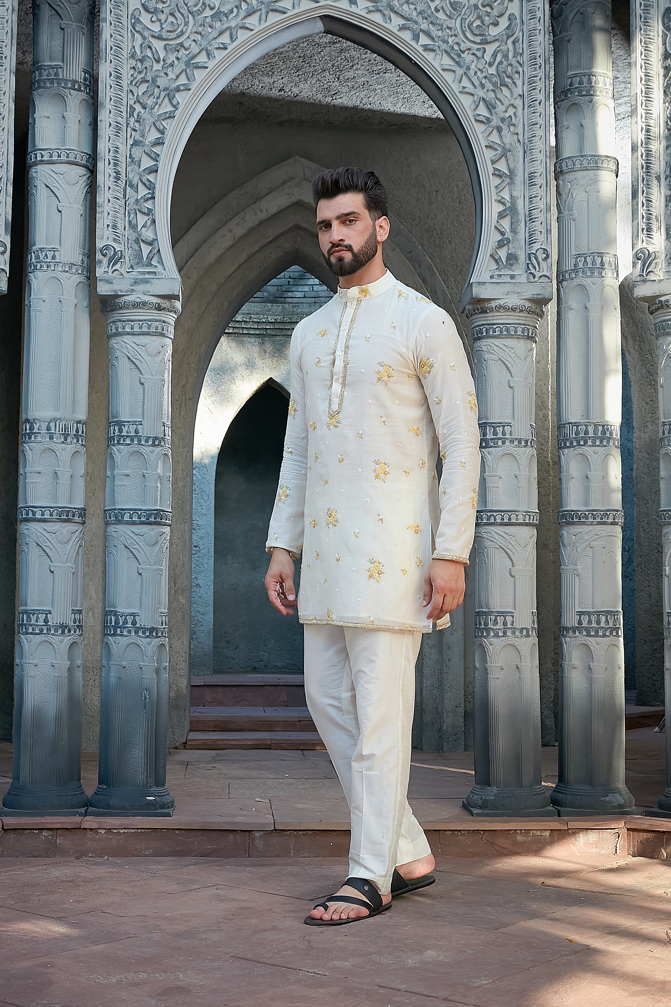 IVORY CHANDERI SHORT KURTA SET