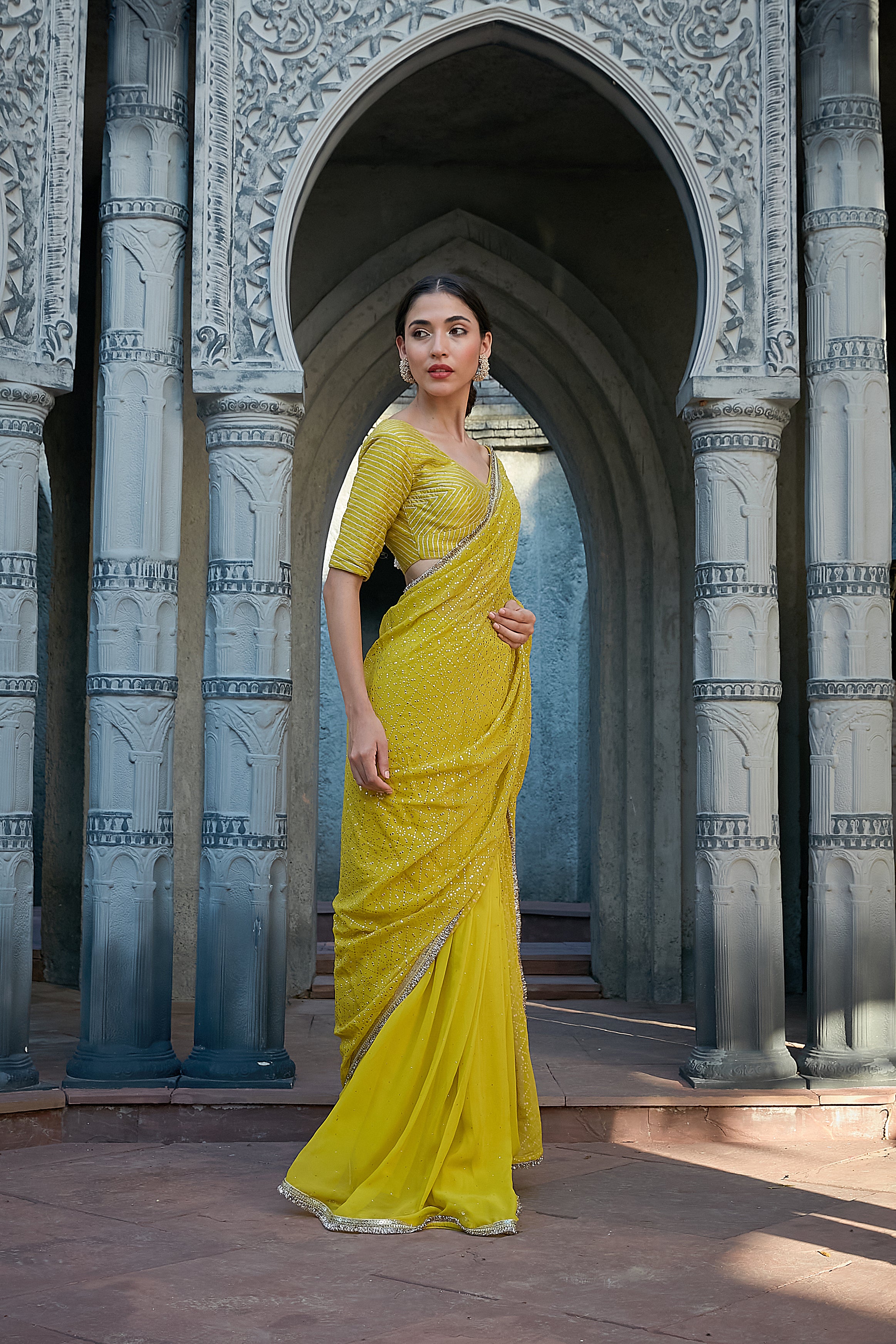 Vibrant Green Saree Set