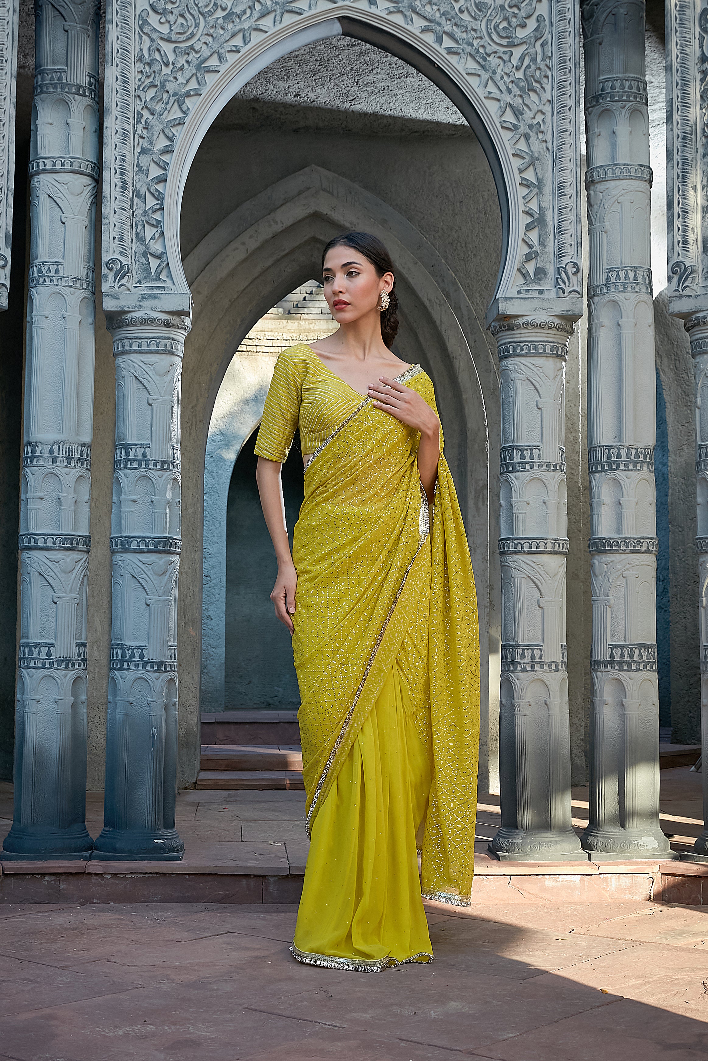 Vibrant Green Saree Set