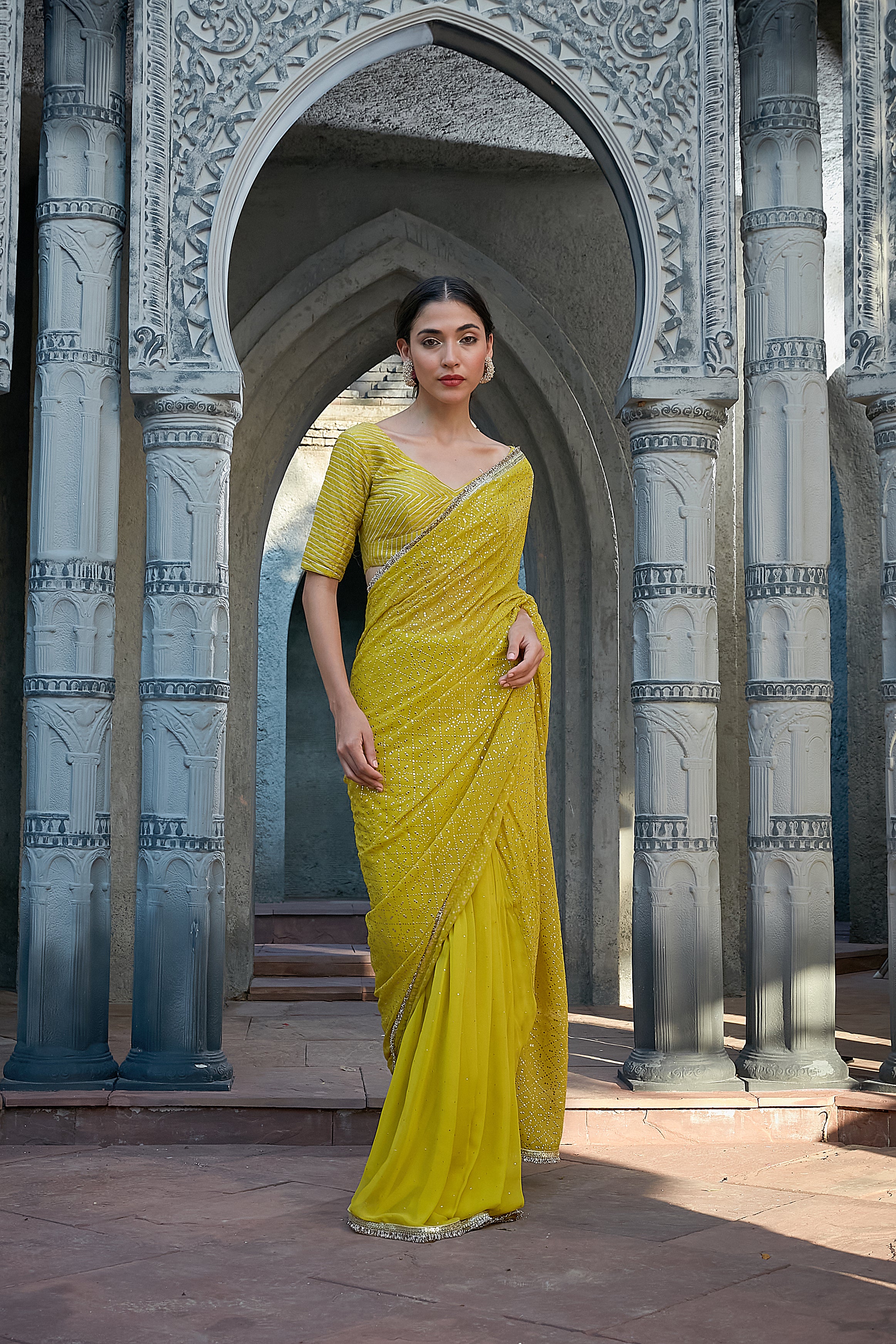 Vibrant Green Saree Set