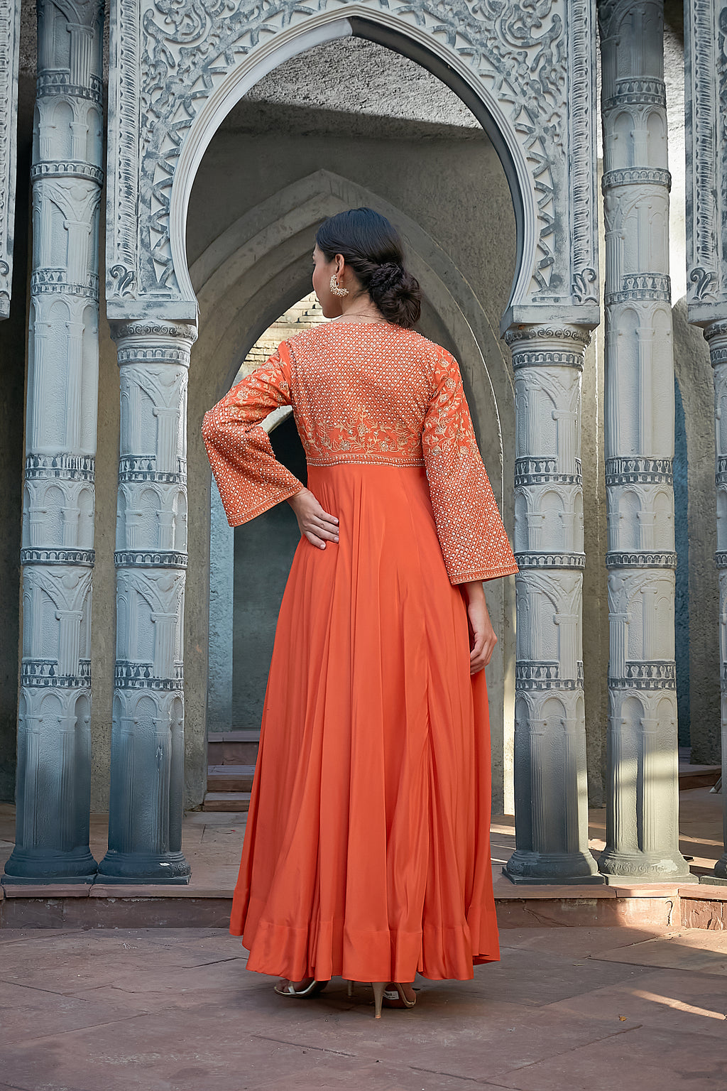 Rust Silk Anarkali Set