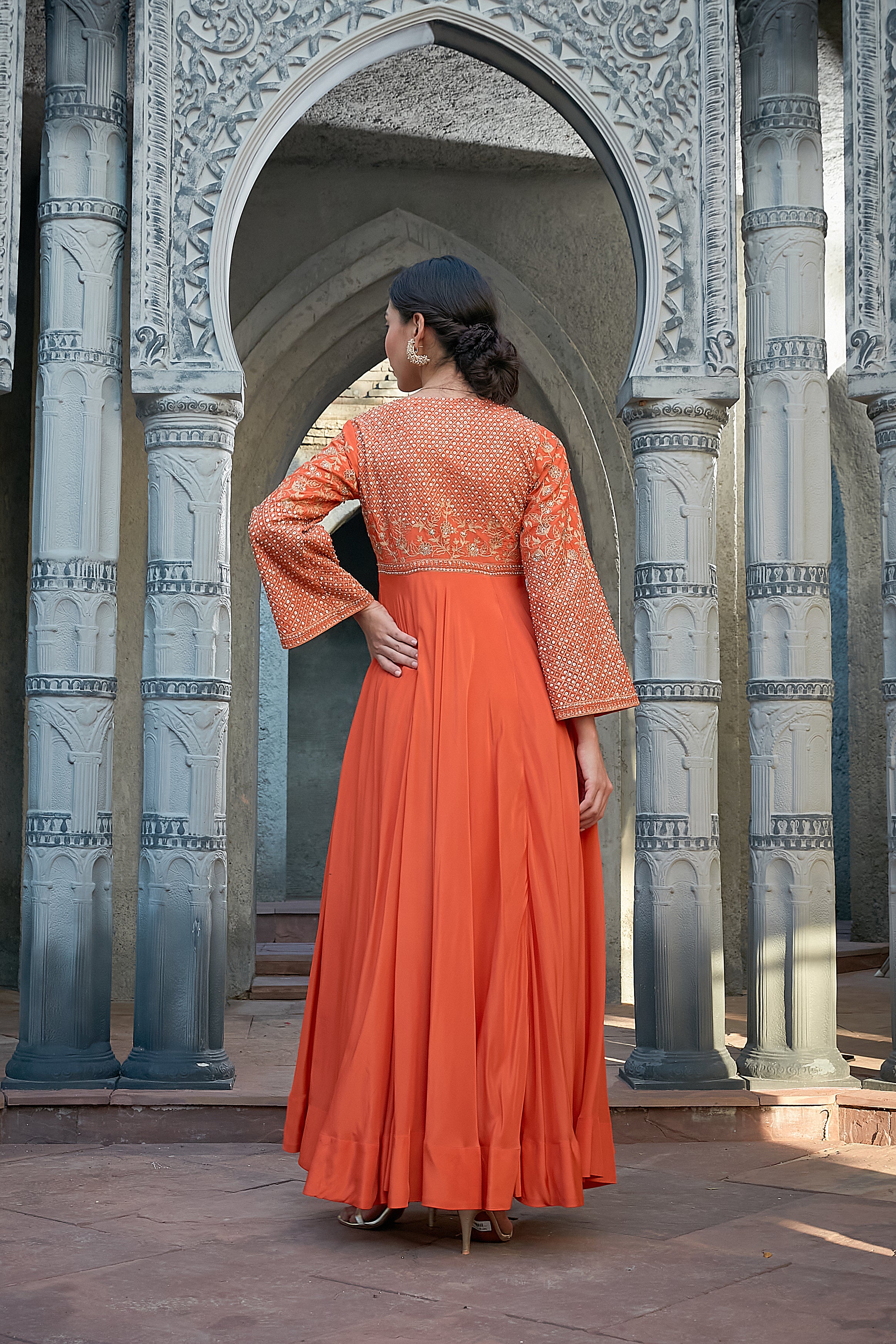 Rust Silk Anarkali Set