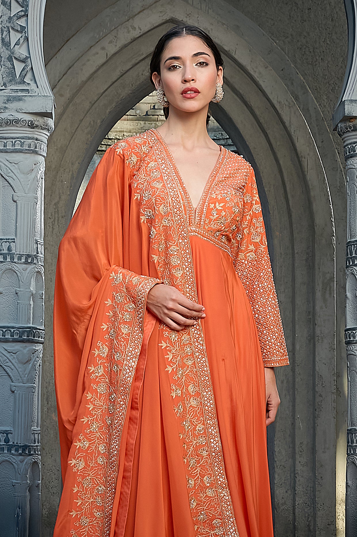 Rust Silk Anarkali Set
