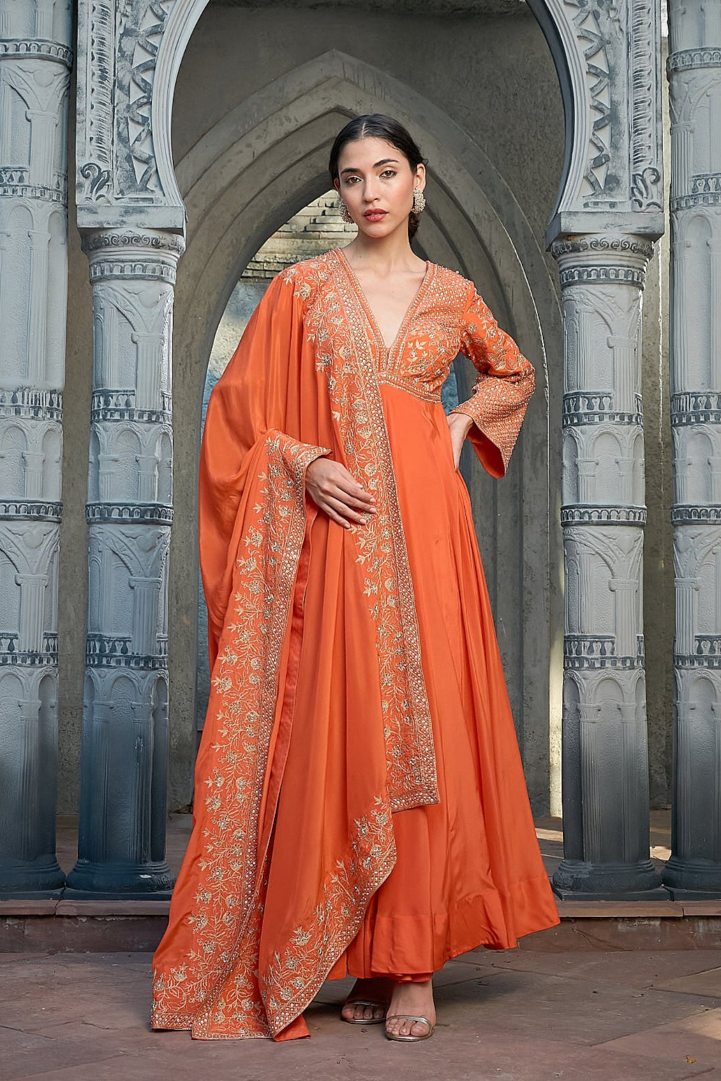 Rust Silk Anarkali Set