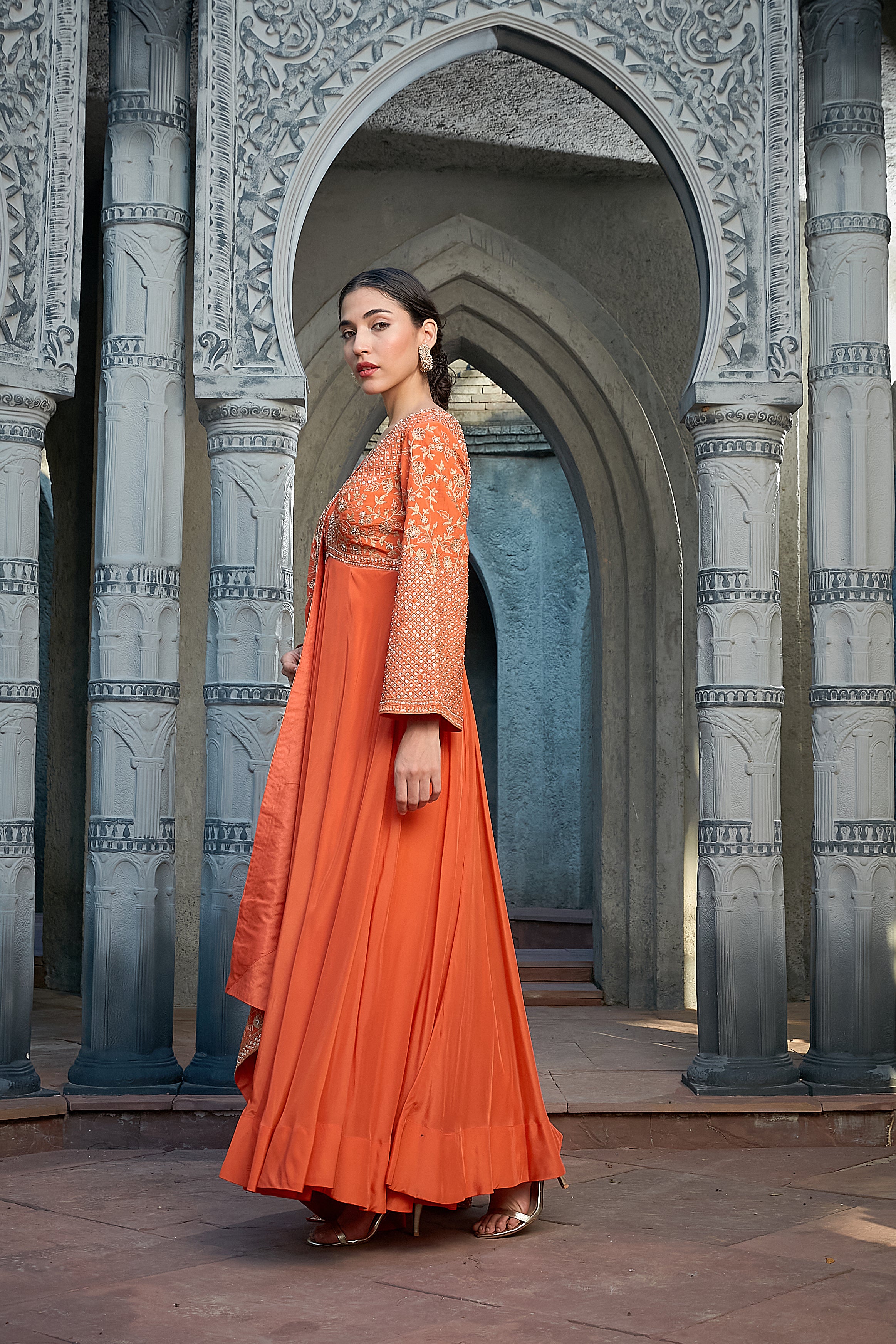 Rust Silk Anarkali Set