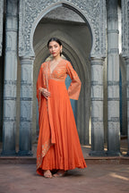 Rust Silk Anarkali Set