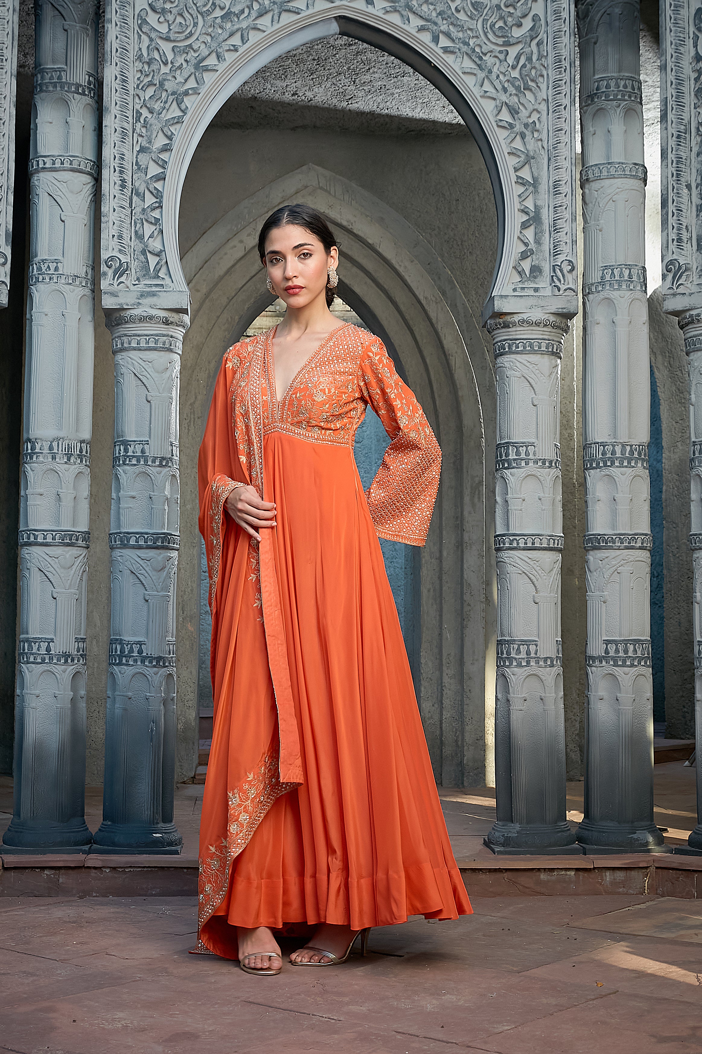 Rust Silk Anarkali Set