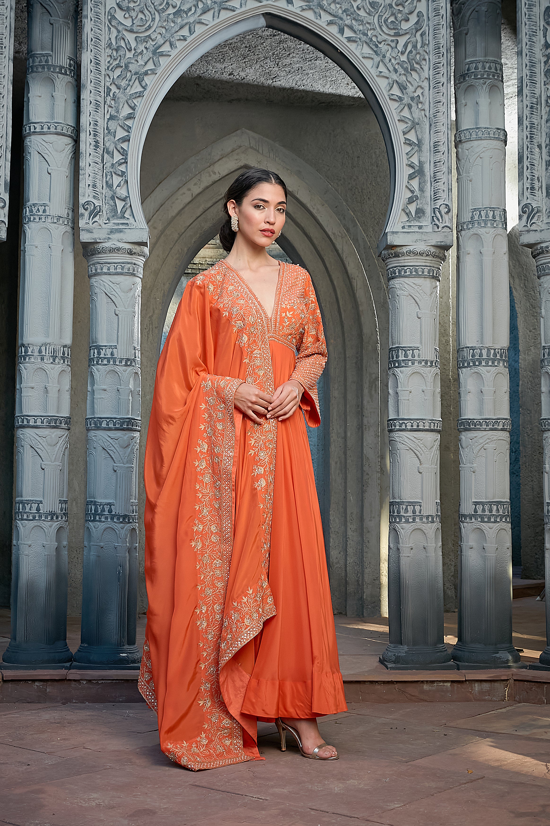 Rust Silk Anarkali Set