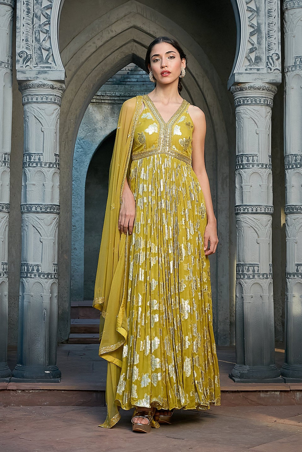Green Simmer Anarkali Set