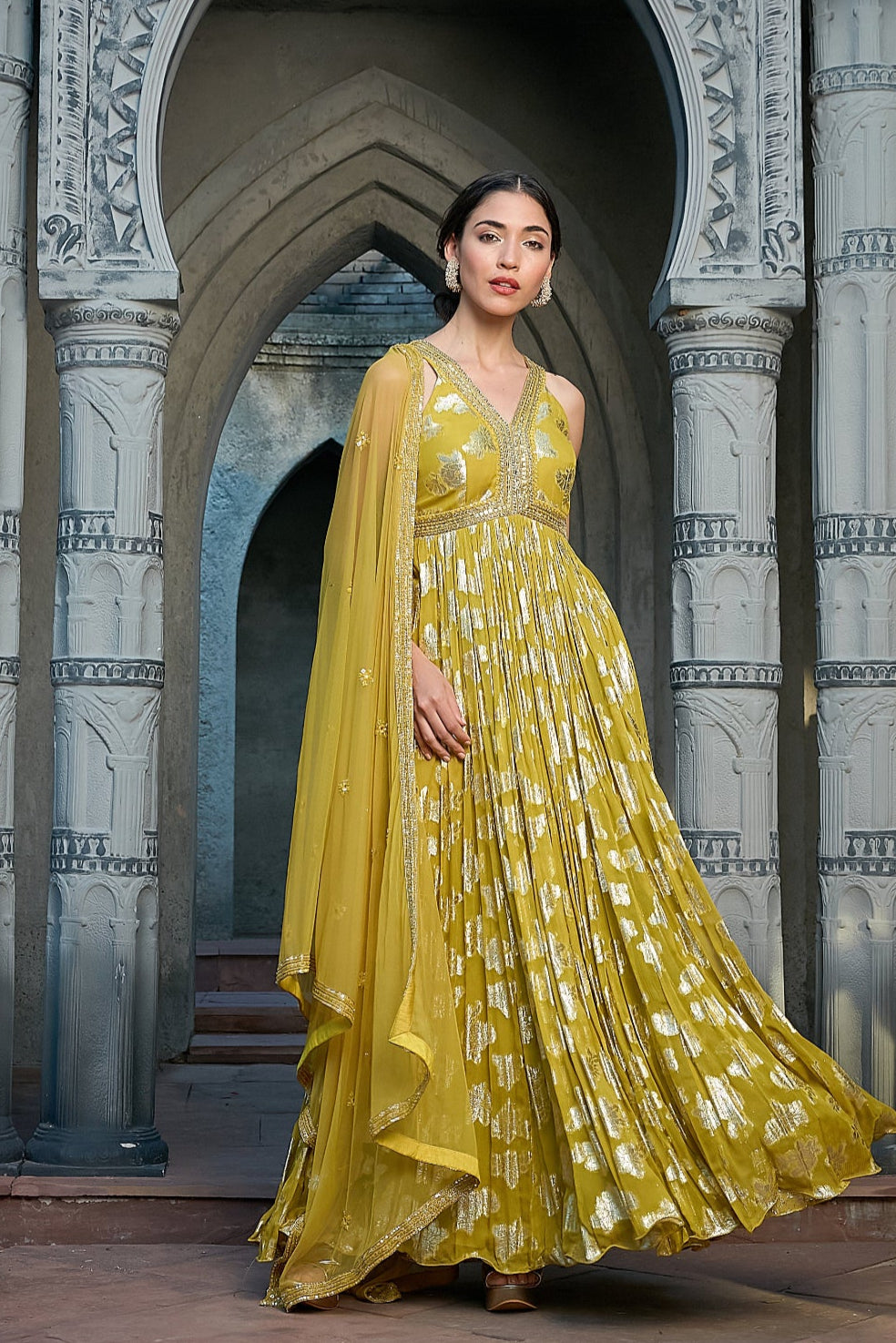 Green Simmer Anarkali Set
