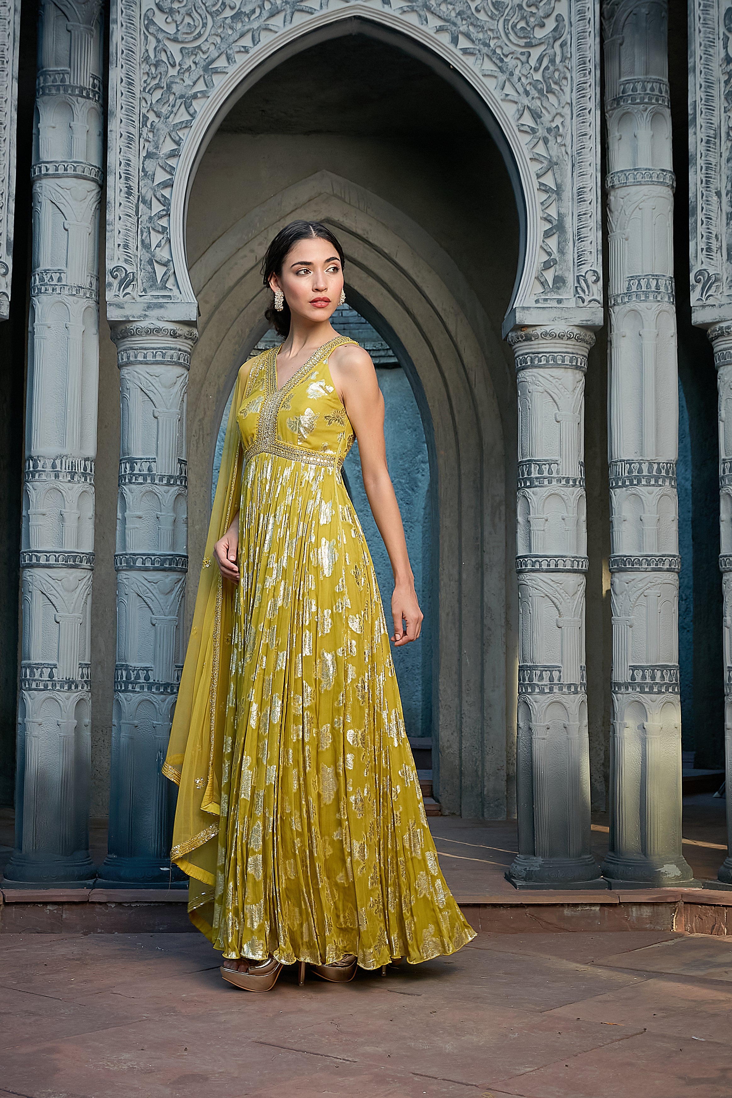 Green Simmer Anarkali Set