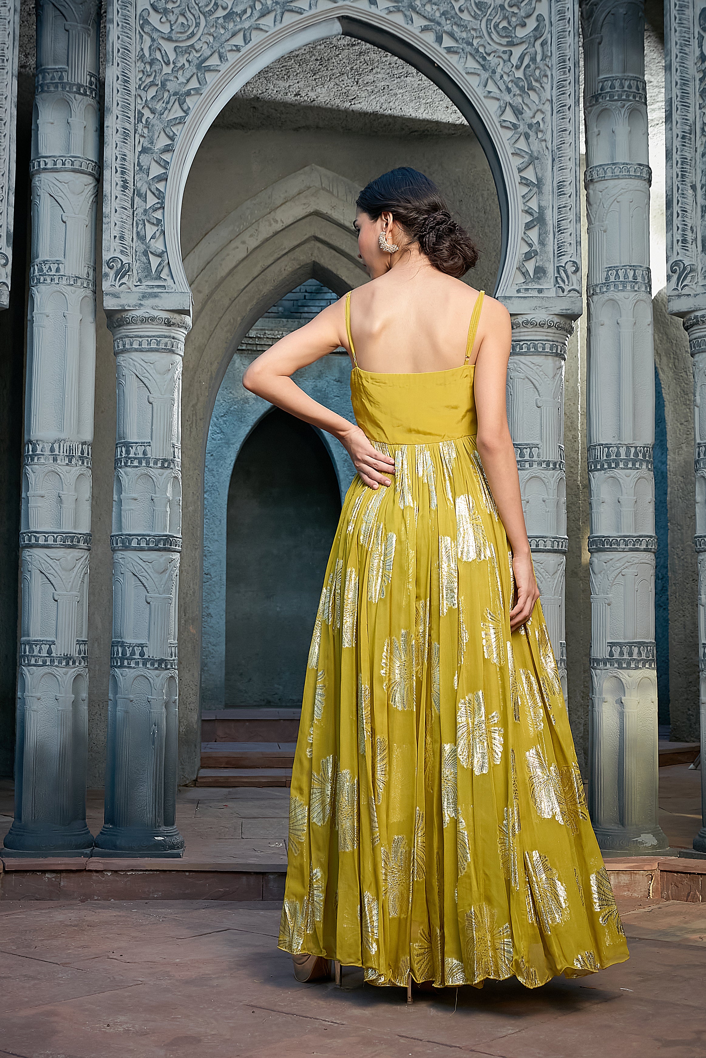 Green Lurex Anarkali Set
