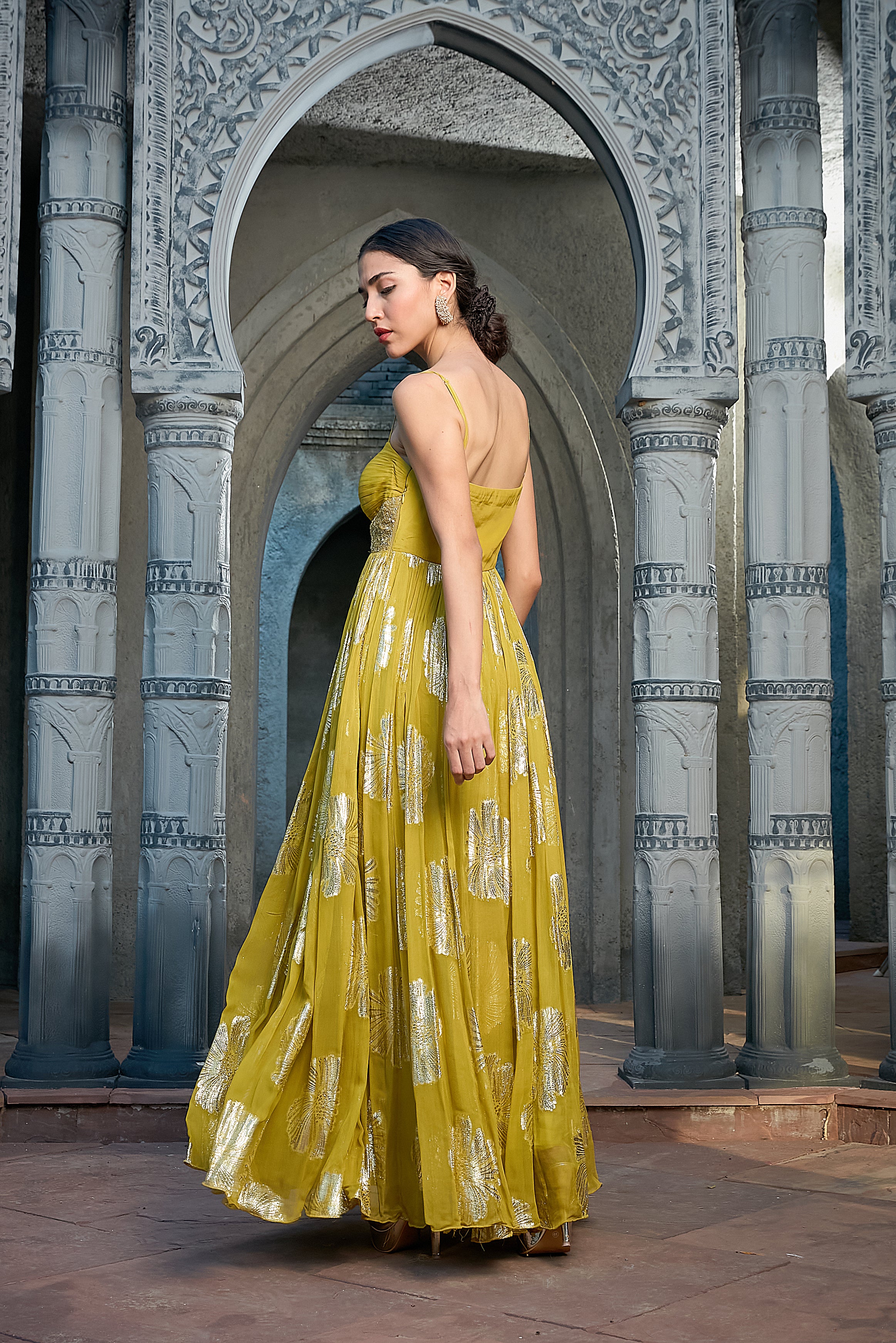 Green Lurex Anarkali Set