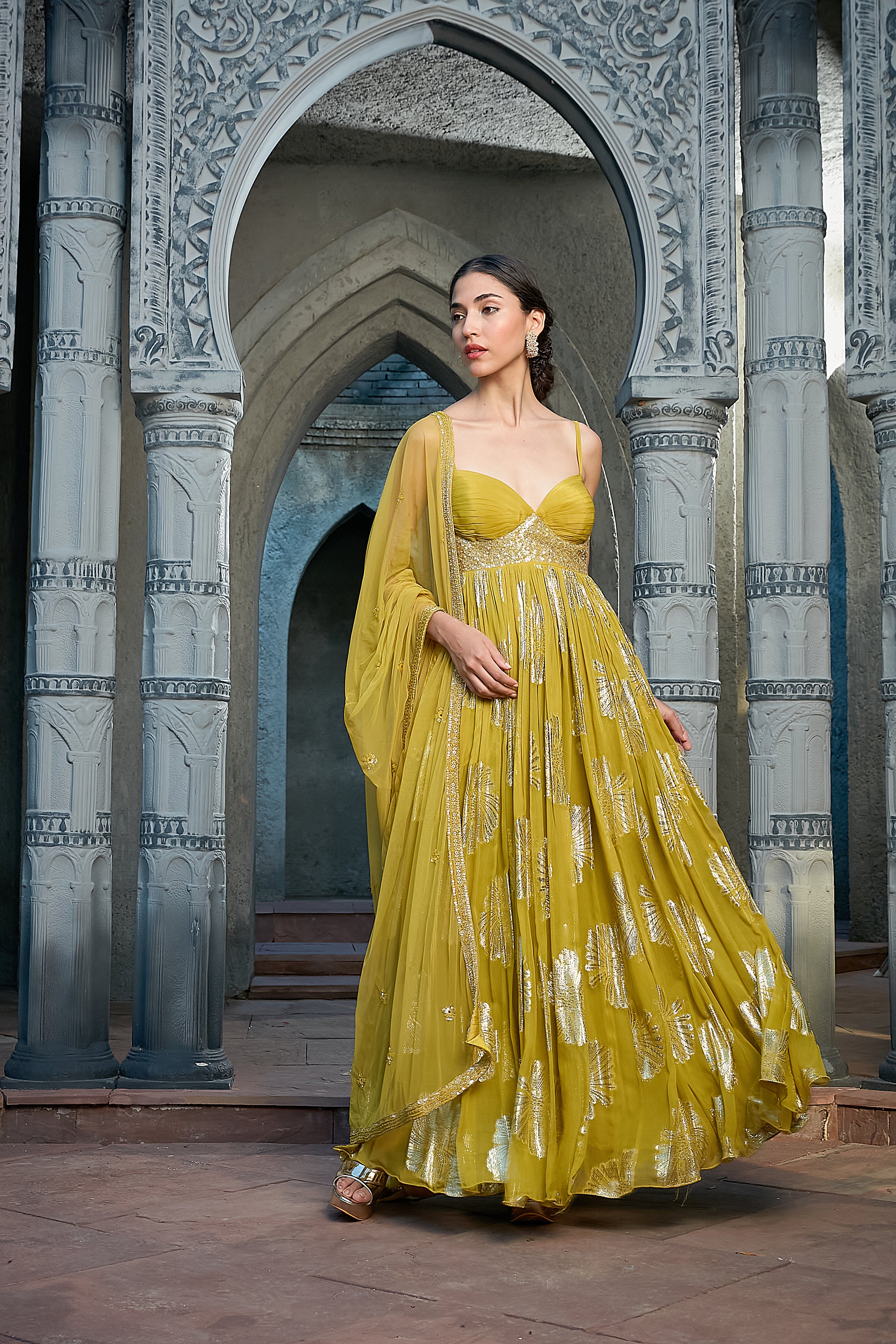 Green Lurex Anarkali Set