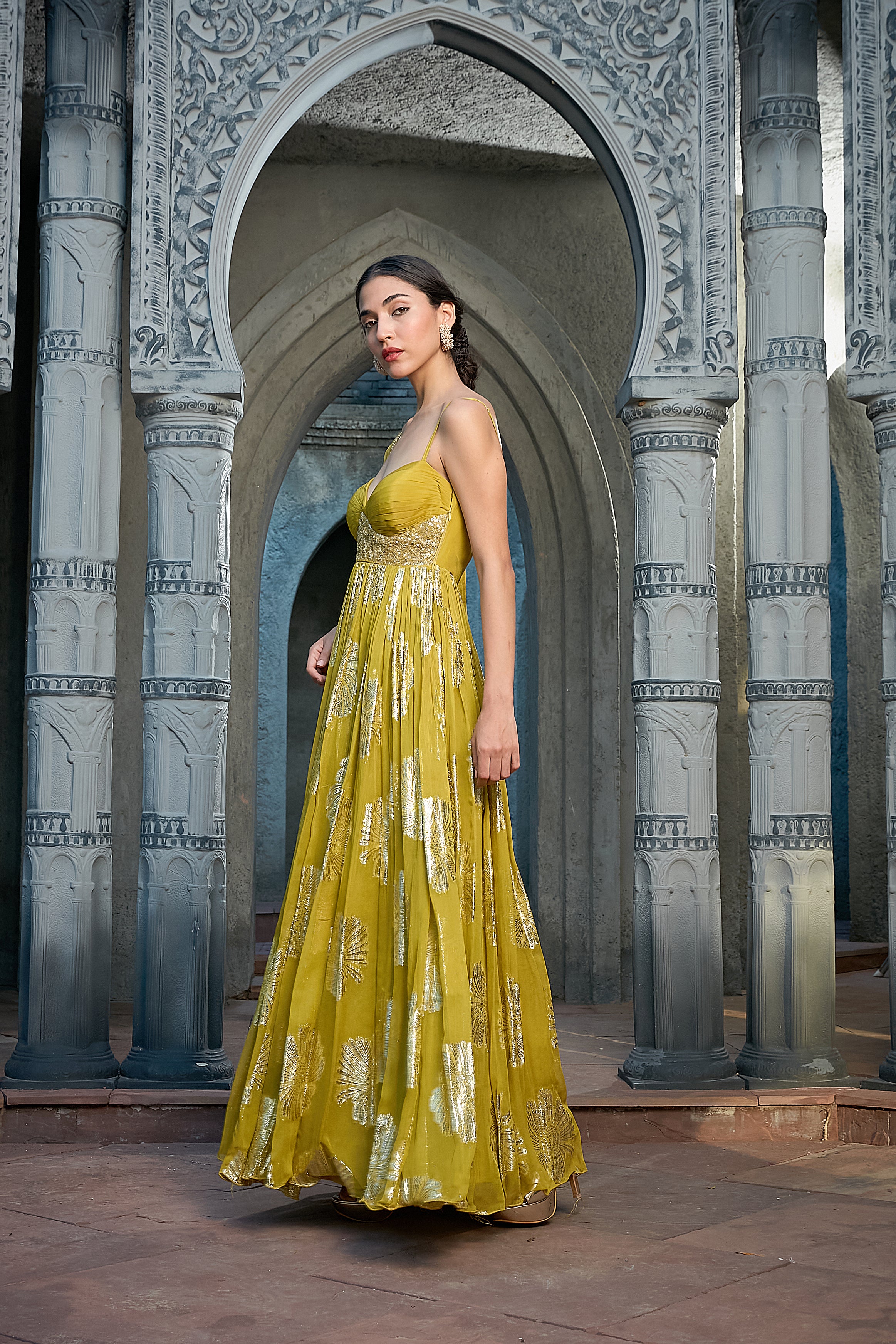 Green Lurex Anarkali Set