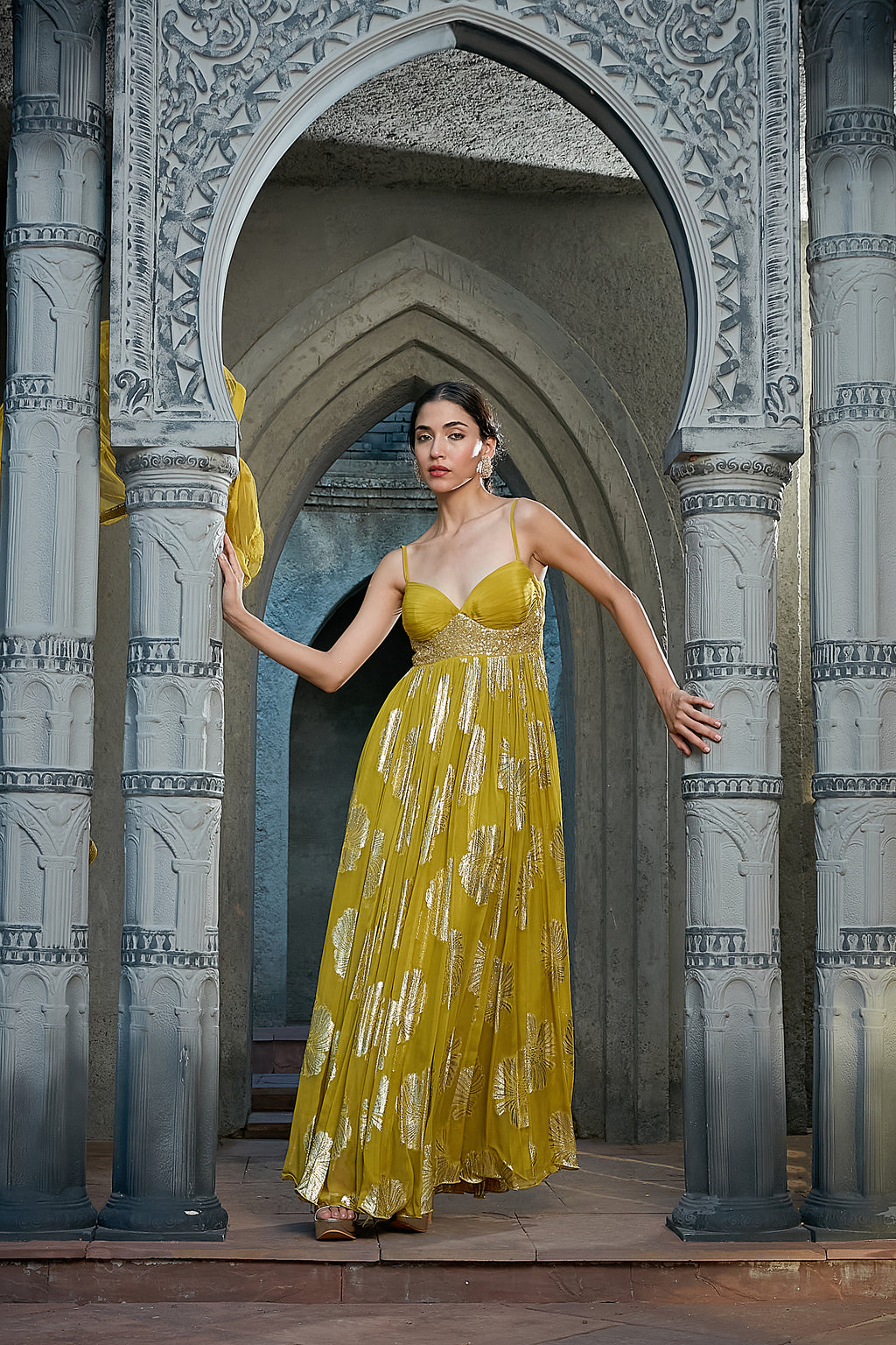 Green Lurex Anarkali Set