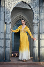 Yellow Crinkle Ombre Dyed Anarkali Set