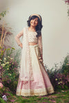 White & Lilac Embroidered Chanderi Lehenga Set For Girls