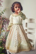 Ivory & Mint Green Embroidered Chanderi Gown For Girls