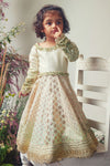 Ivory & Mint Green Embroidered Chanderi Gown For Girls