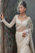 Ivory Hand Embroidered Draped Saree