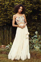 Embroidered Crop Top And Crinkle Skirt