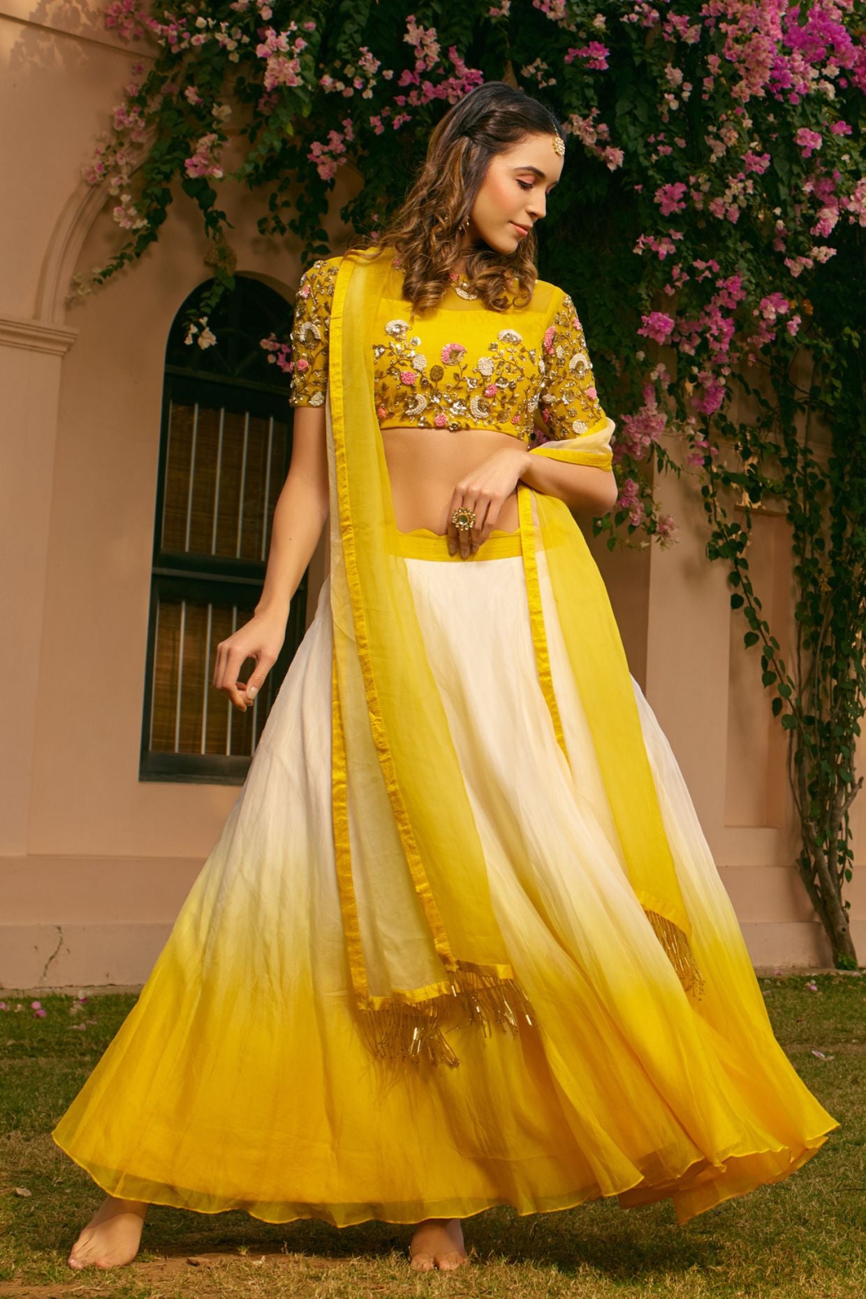 Yellow Crop Top and Skirt