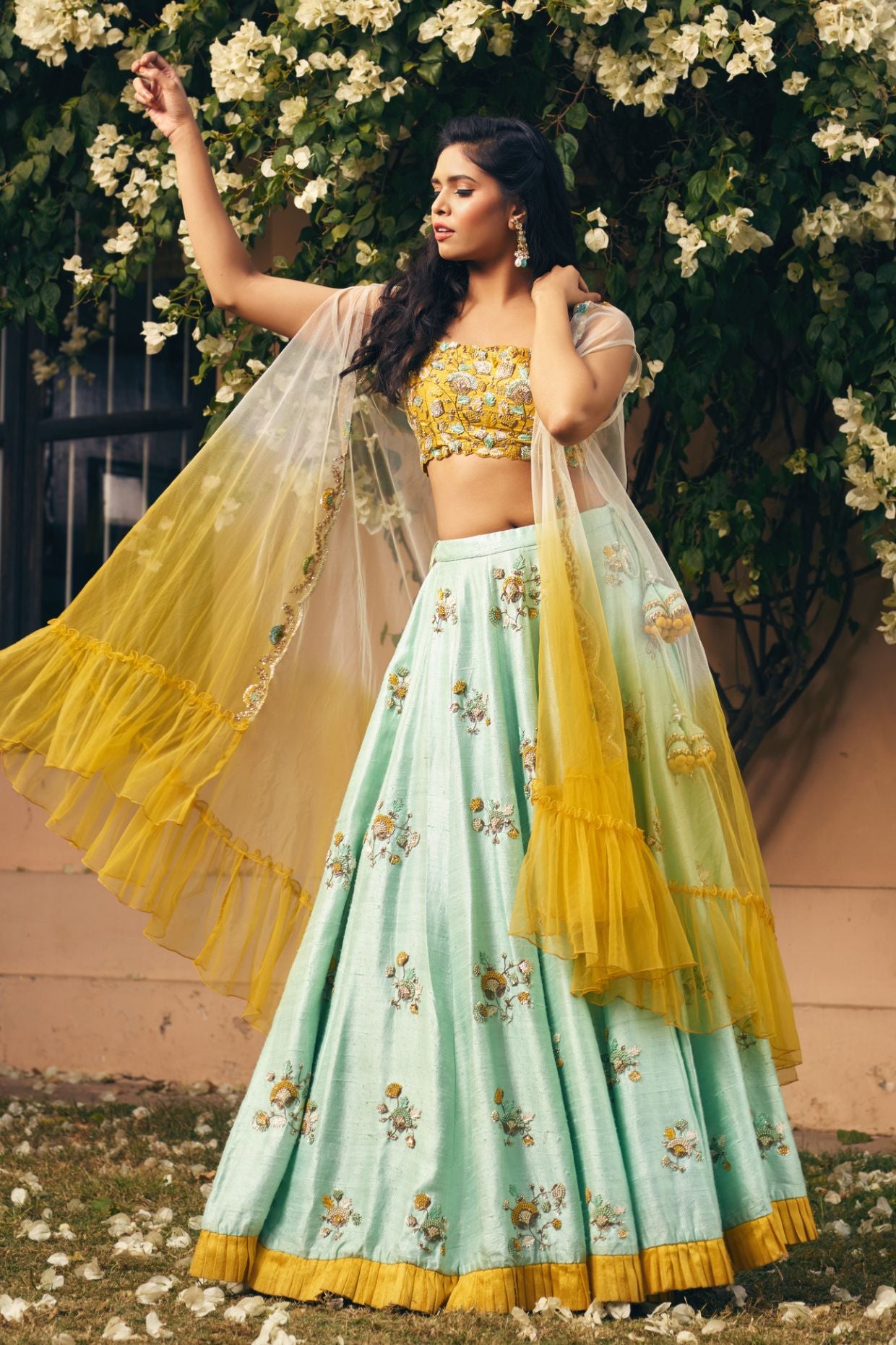 Mint Green Embroidered Lehenga Set