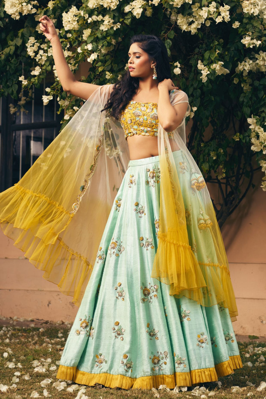 Mint Green Embroidered Lehenga Set